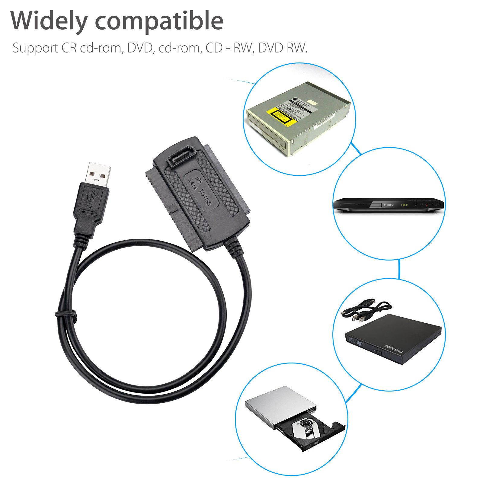 SATA/PATA/IDE to USB 2.0 Adapter Converter Cable for Hard Drive Disk 2.5" 3.5" New