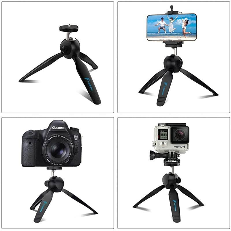 Mini Tripod Table Top Stand and Phone Mount Compact Travel Ready Use with FaceTime Video Calls Compatible with Gopro Smartphones iPhone Samsung Compact Cameras DSLRs Selfie Stick