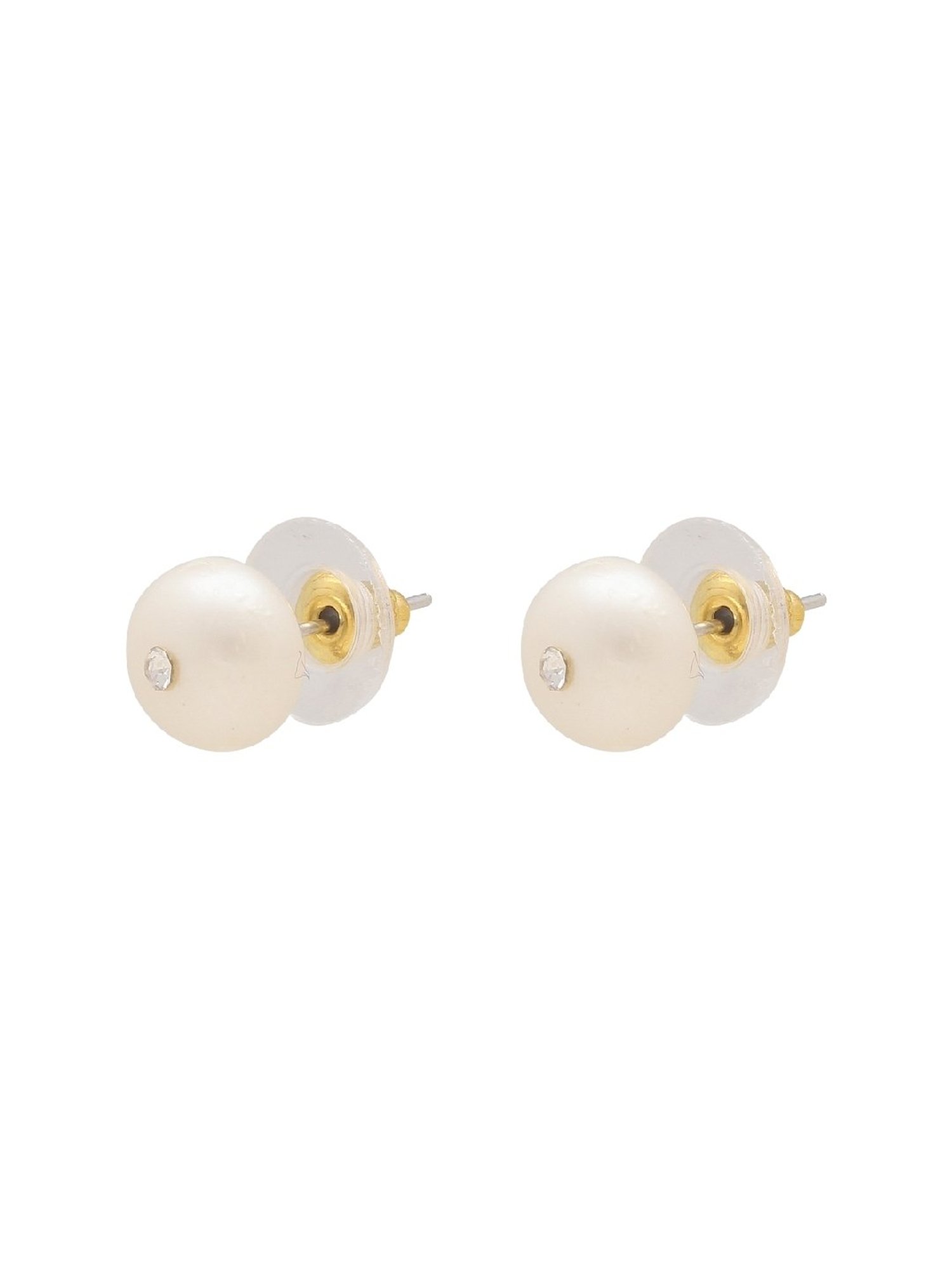 Sri Jagdamba Pearls Desire Pearl White & Golden Stud Earrings for Women & Girls