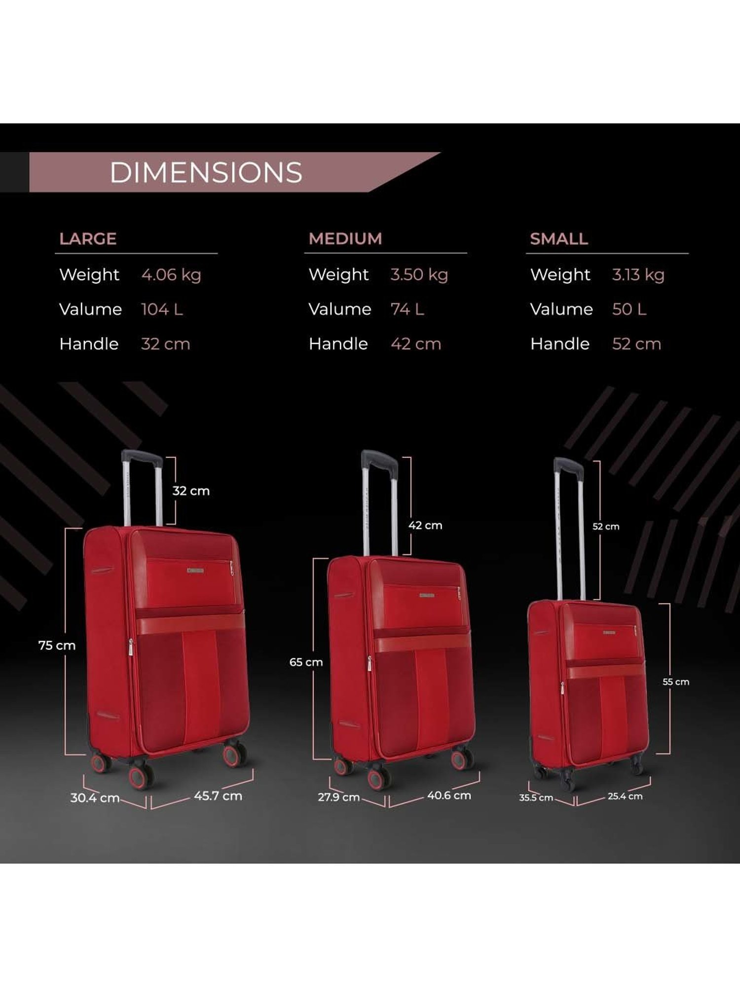 Nasher Miles Toledo Expander Soft-Sided Polyester  Set of 3 Red Trolley Bags (55, 65 & 75 cm)