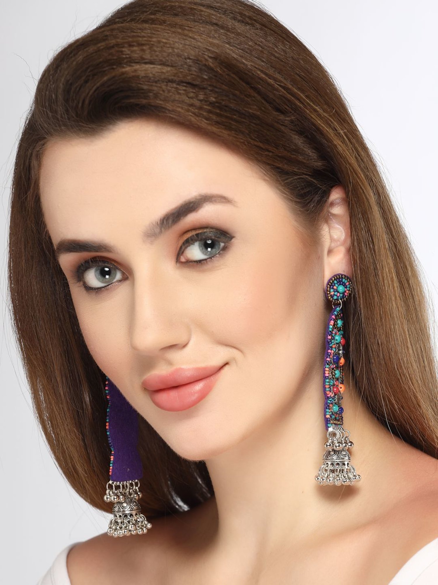 Moedbuille Beads and Mirror Afghan Tribal Design Oxidised Silver Handcrafted Tasselled Earrings