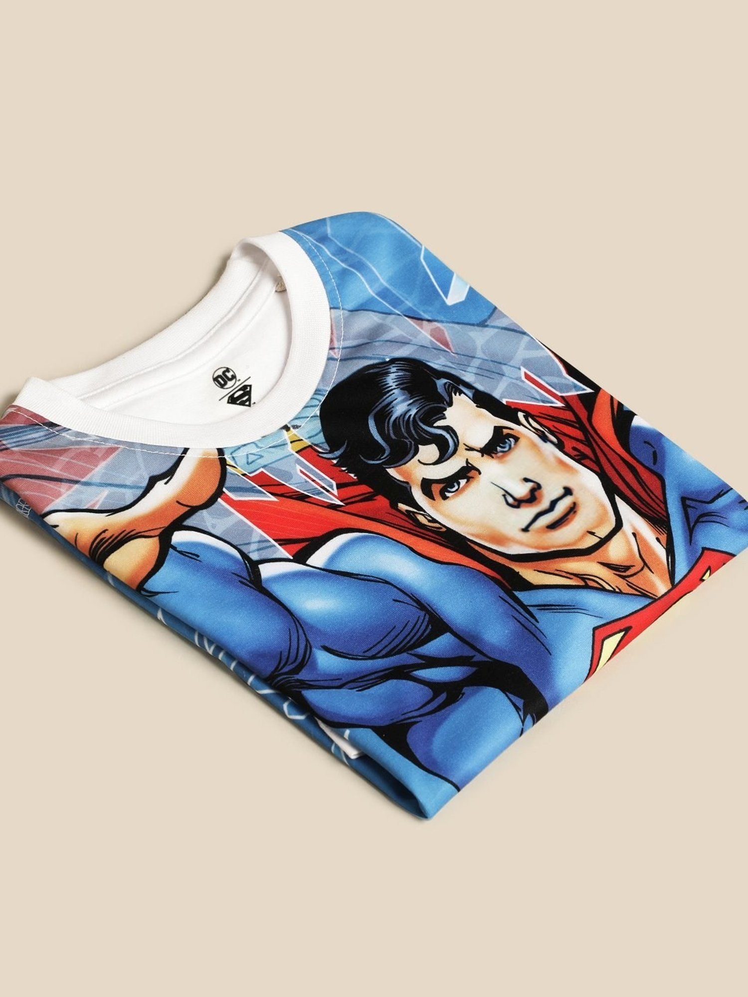 Kidsville Blue & White Cotton Printed Superman T-Shirt