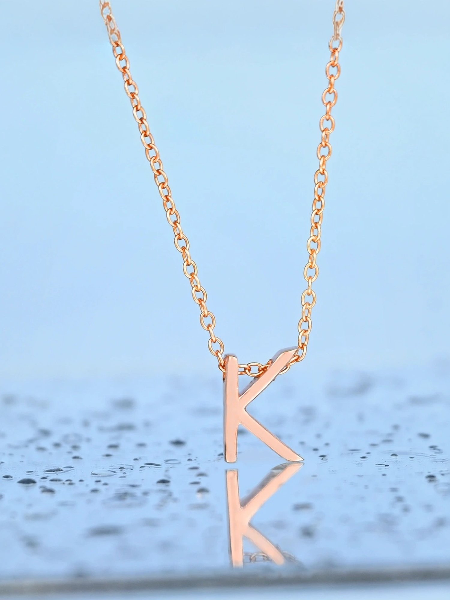 Touch925 Sterling Silver Kinetic K Initial Rose Gold Chain Pendant