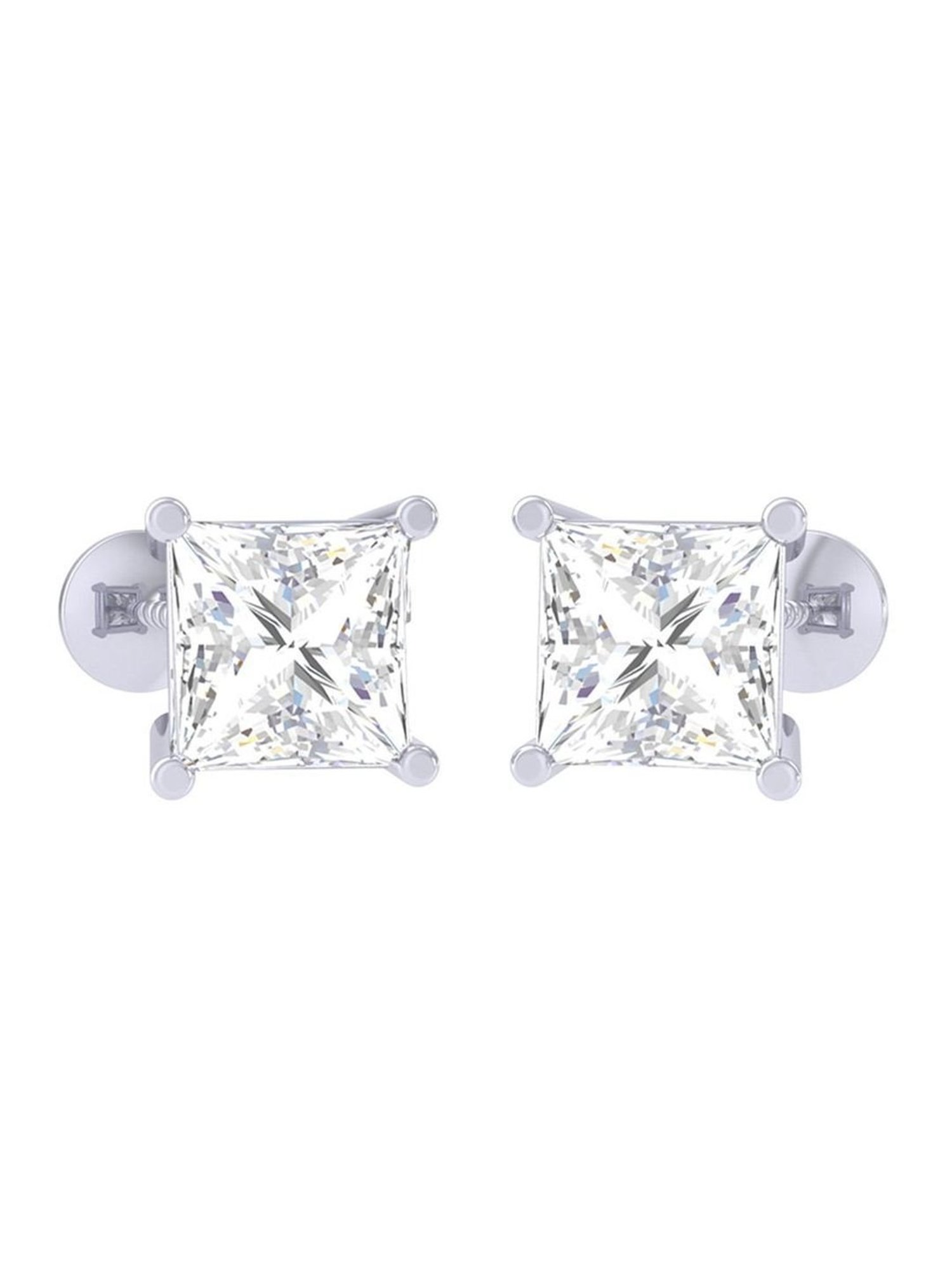 Clara White Sterling Silver Princess Cut CZ Stud Earrings