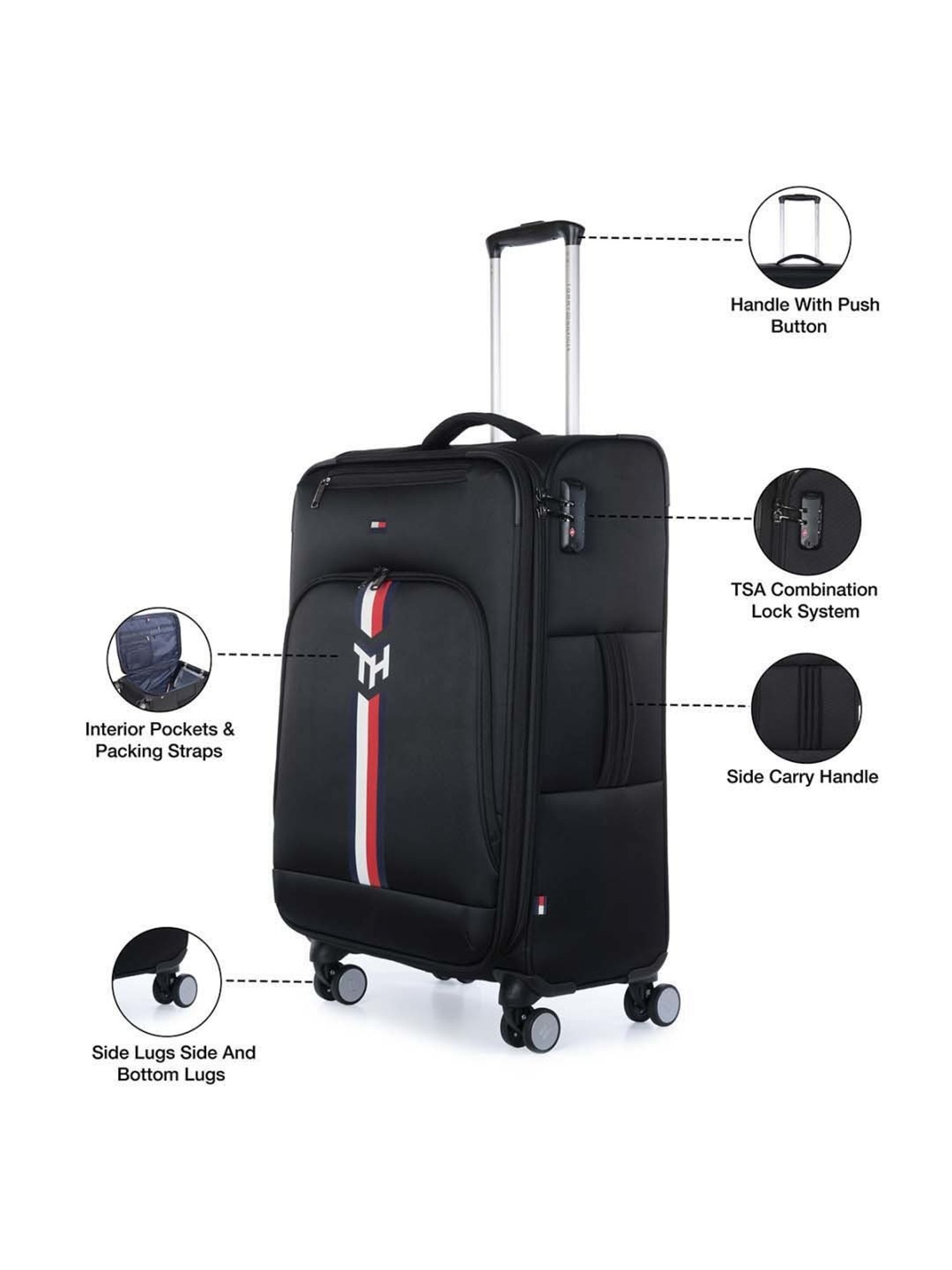 Tommy Hilfiger Kingsville Black Printed Large Soft Trolley Bag - 47 cm