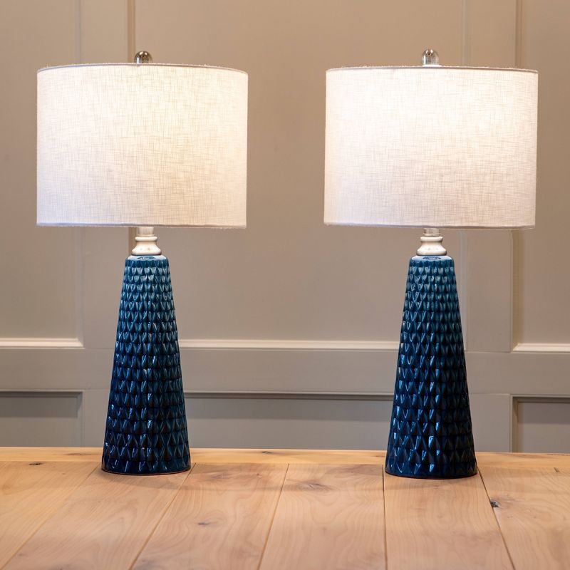 26.5" Set of Two Jameson Textured Ceramic Table Lamp Cobalt Blue - Decor Therapy
