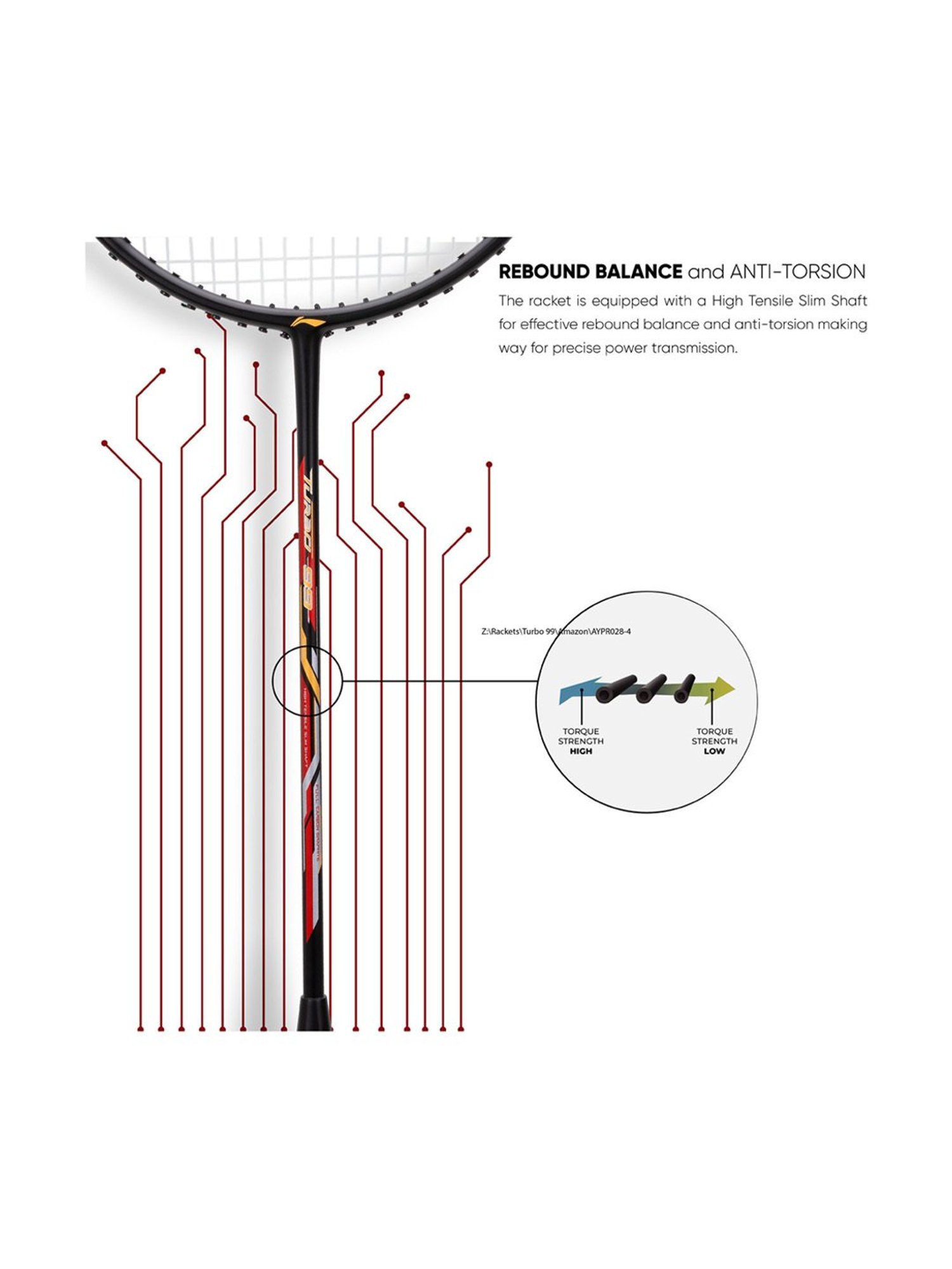 Li-Ning Turbo 99 Strung Badminton Racket (Red) Size - Medium