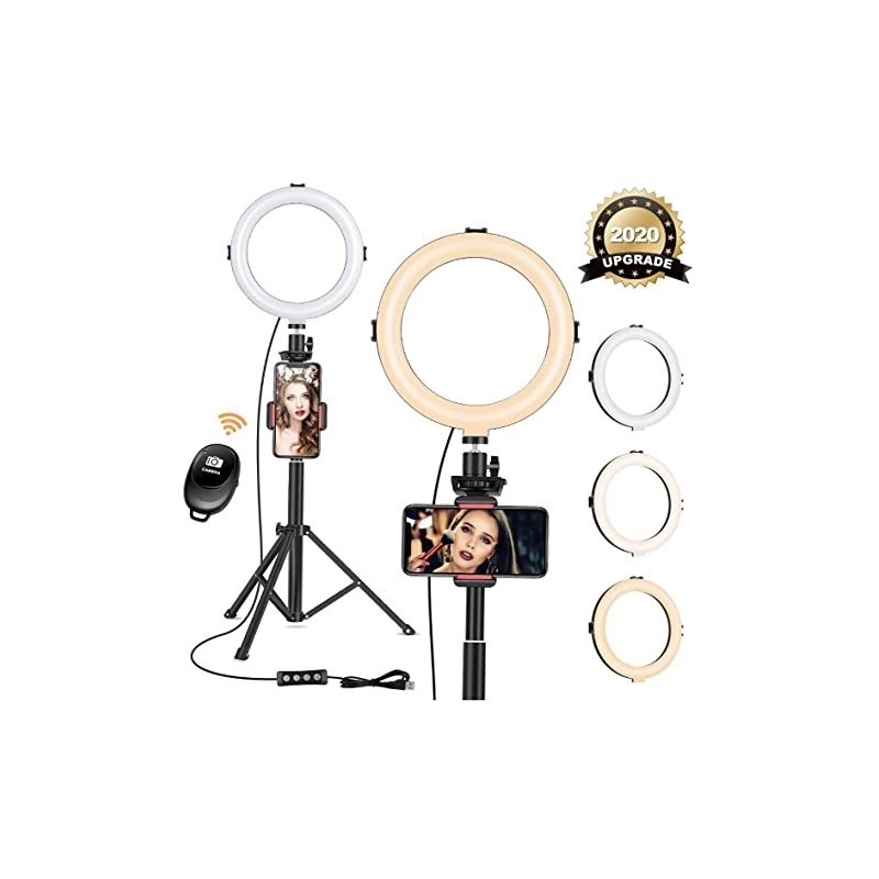 Ring Light with Tripod Stand Dimmable Selfie Ring Light LED Camera Ringlight with Tripod and Phone Holder for Live StreamMakeupYouTube Video Compatible for iPhone Android RemoteUpgraded