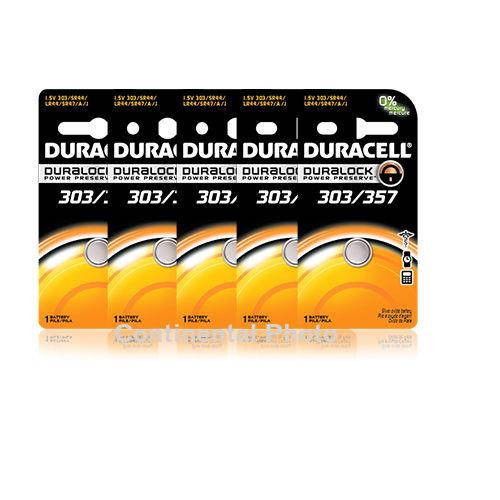 5 Duracell 357/303 LR44 A76 PX76 SR44W/SW AG13 Silver Oxide Battery