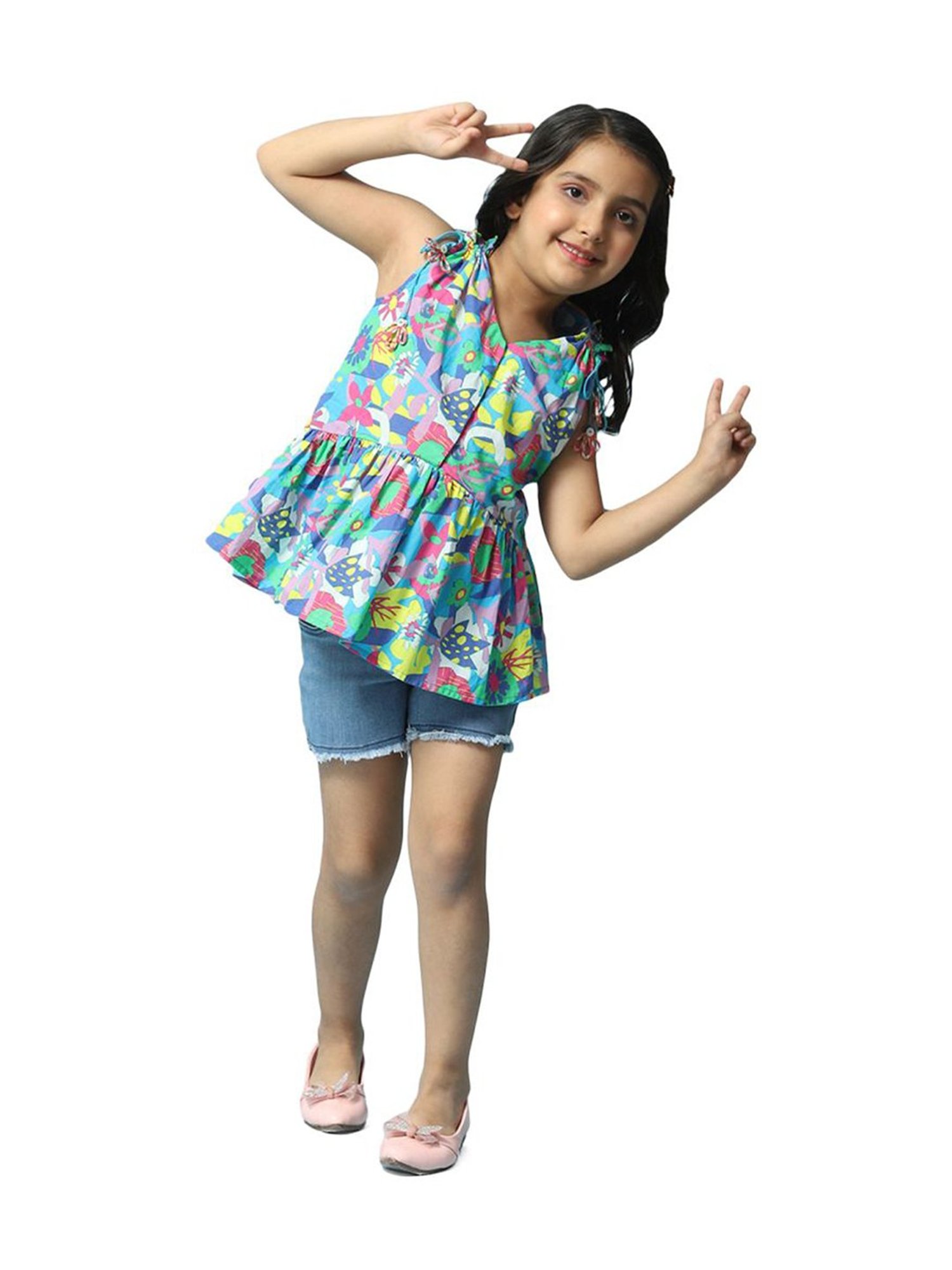 BIBA Girls Multicolor Cotton Printed Top