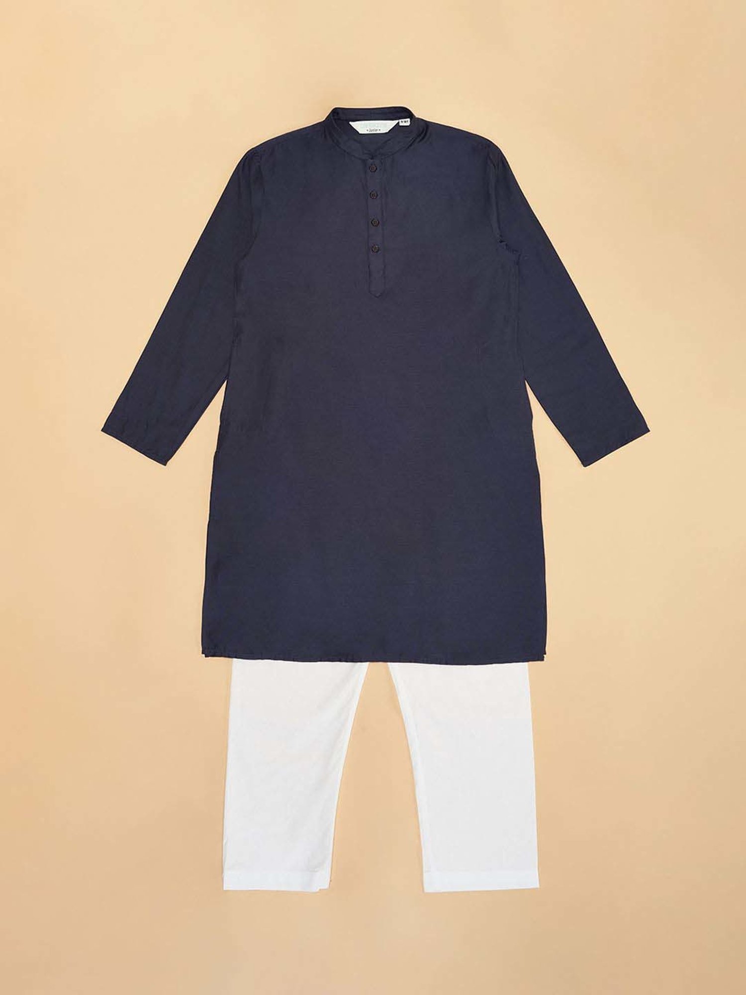 Indus Route by Pantaloons Boys Midnight Navy Solid Full Sleeves Kurta Sets