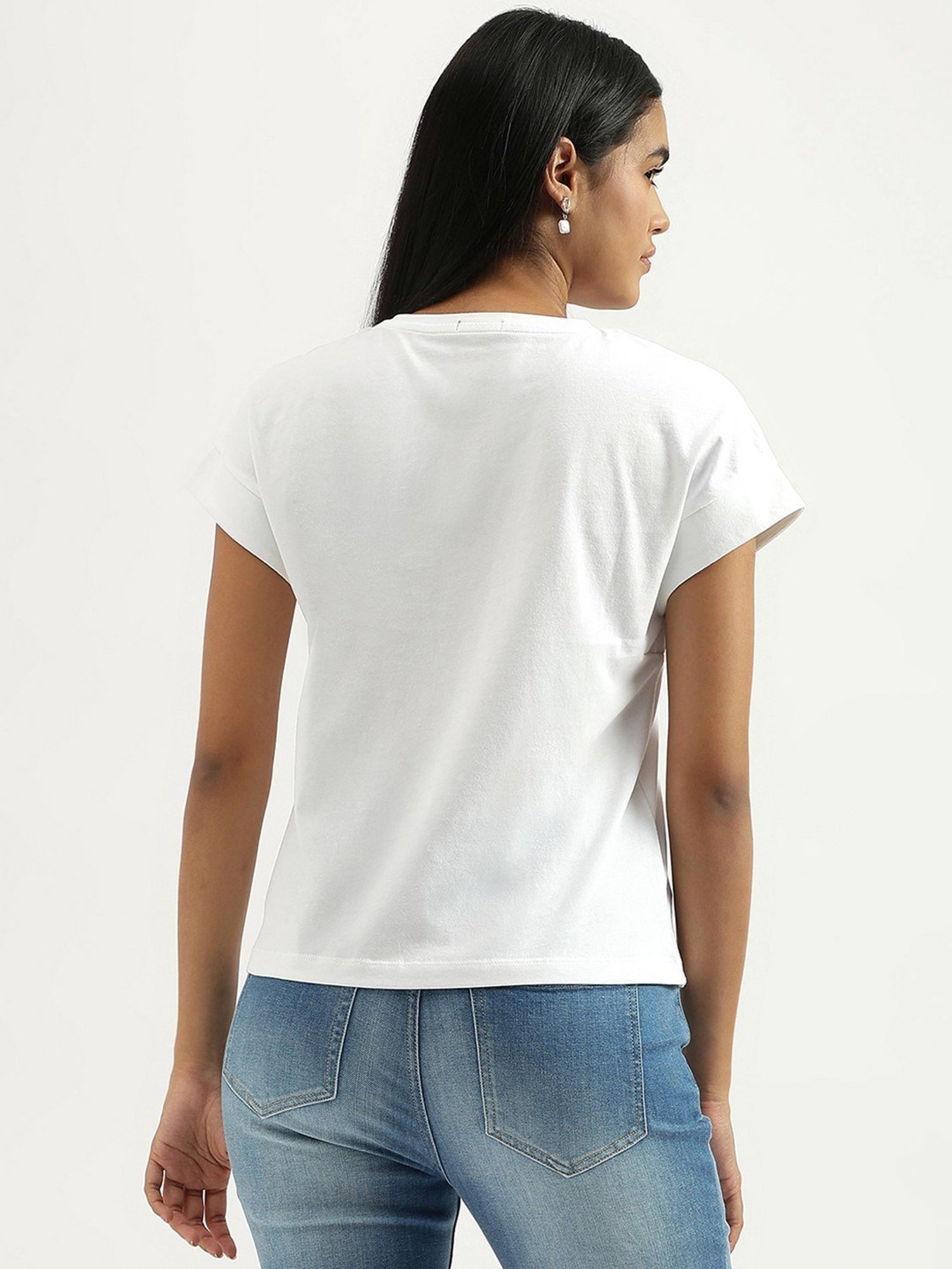 United Colors of Benetton White Cotton Embellished T-Shirt
