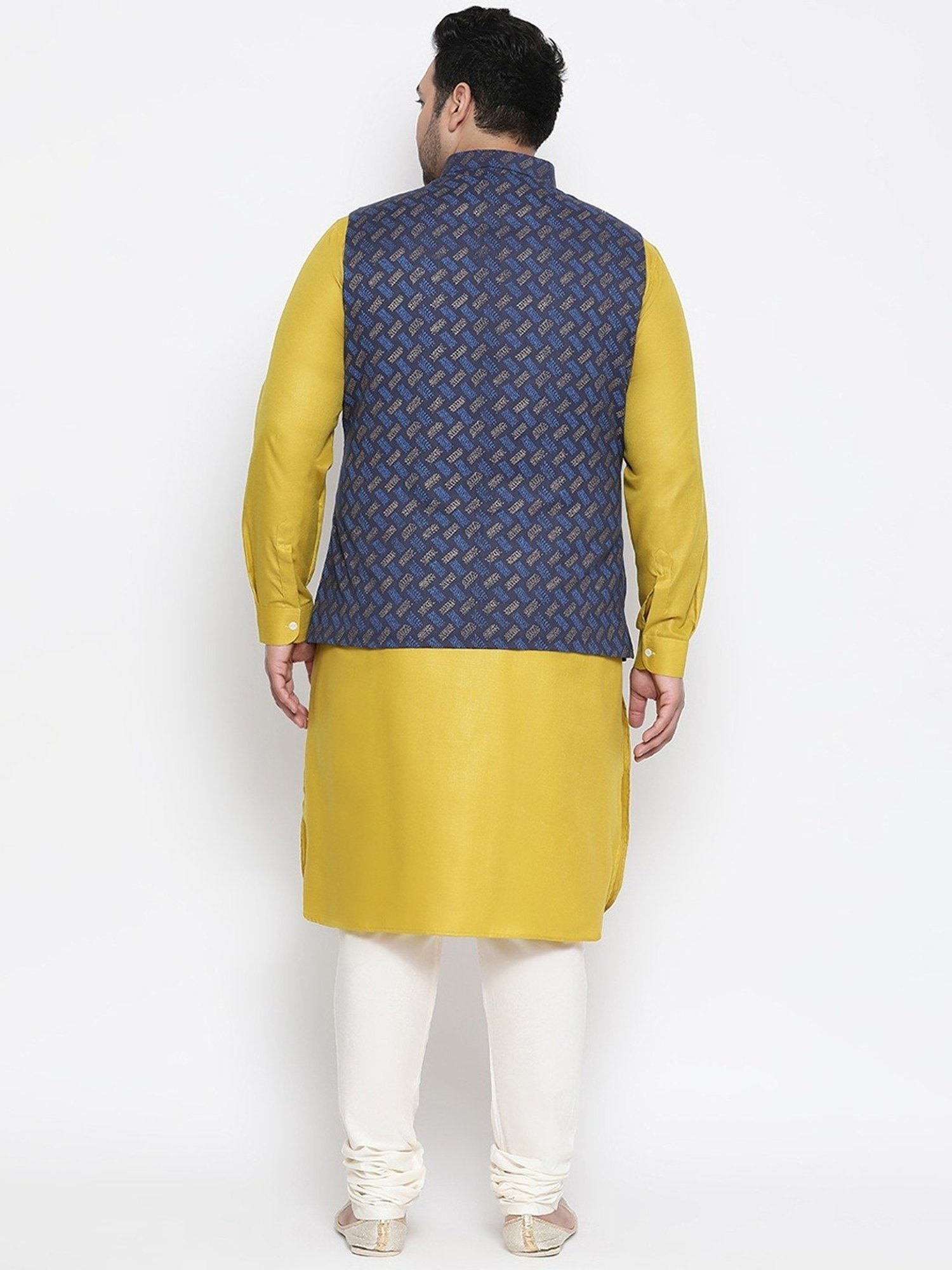 KISAH PLUS Navy & Mustard Regular Fit Printed Kurta Set With Jacket
