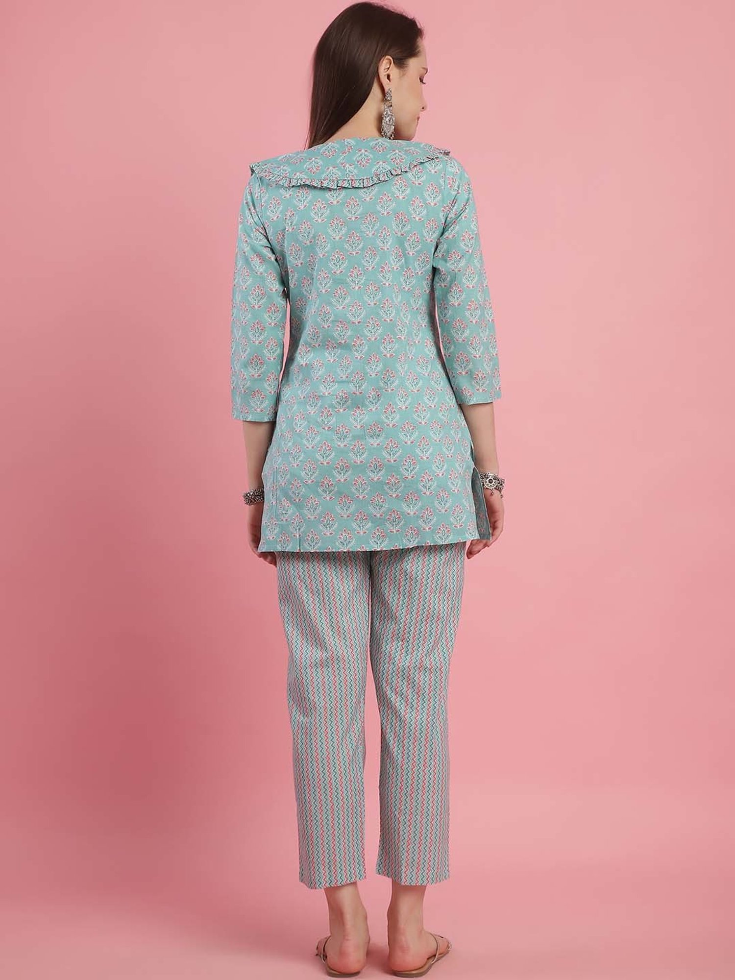 Prakrti Green Cotton Floral Print Top Pant Set