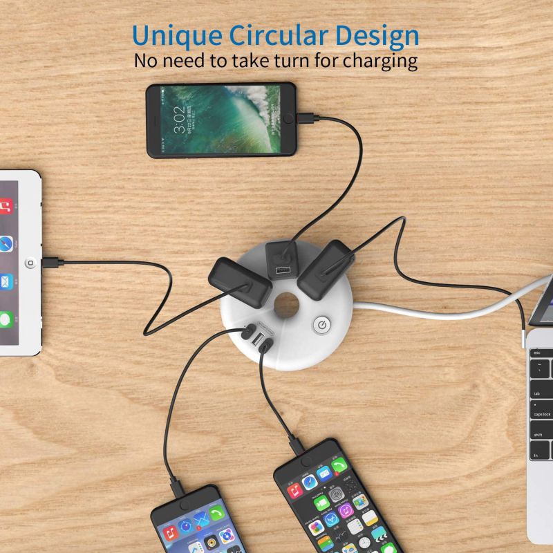 Power Strip with USB Travel Power Strip 3 USB 3 Outlets Desktop Charging Station with 5ft Extension Cord Compact for Nightstand Home Officd Dorm Room Travel - White