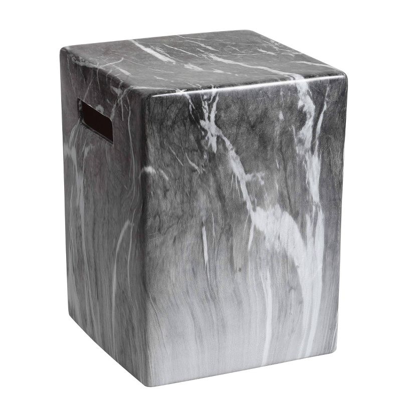 Avila Marble Garden Stool - Dark Gray Marble - Safavieh