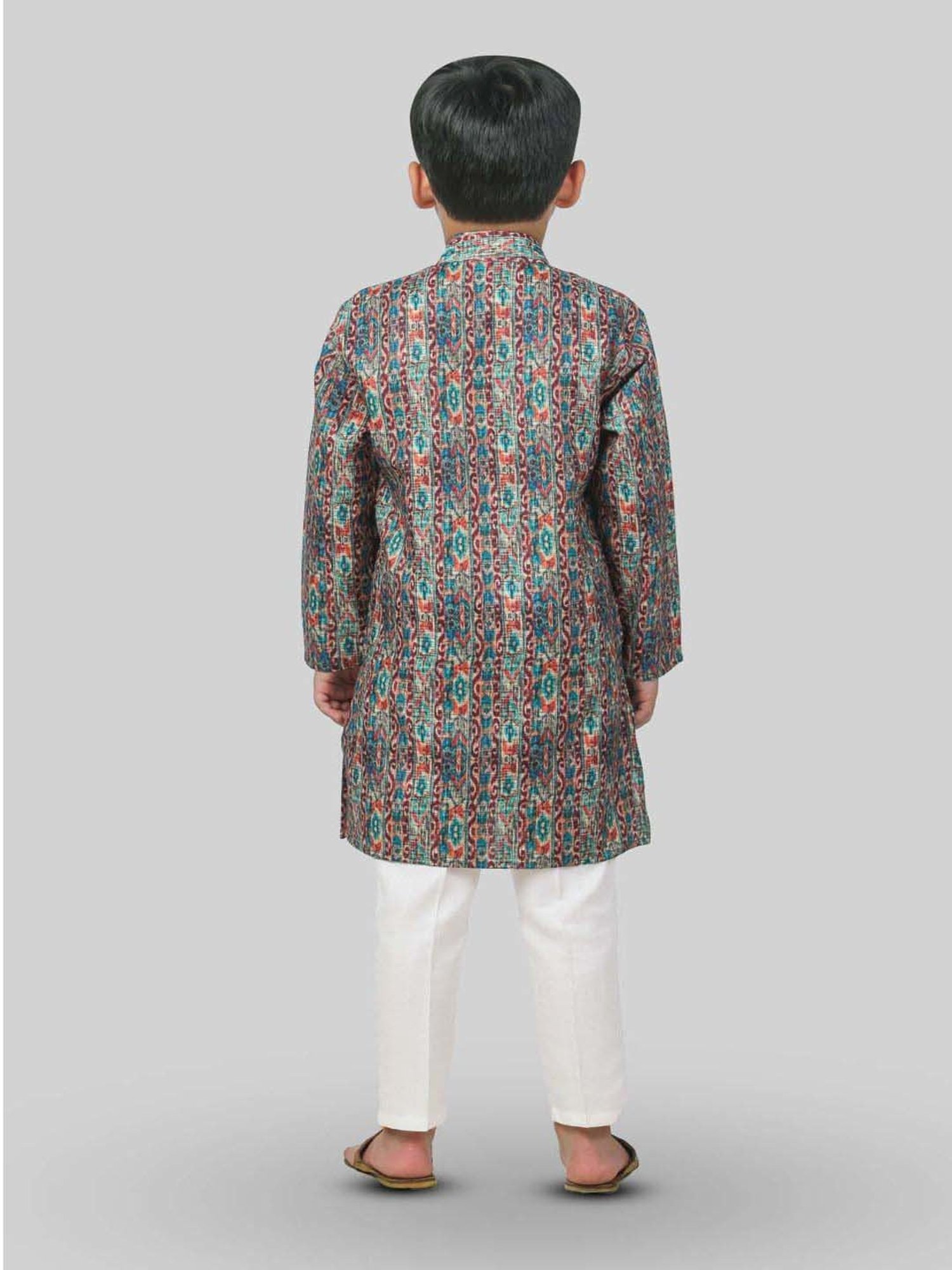 Ahhaaaa Kids Blue & White Cotton Handloom Full Sleeves Kurta Set