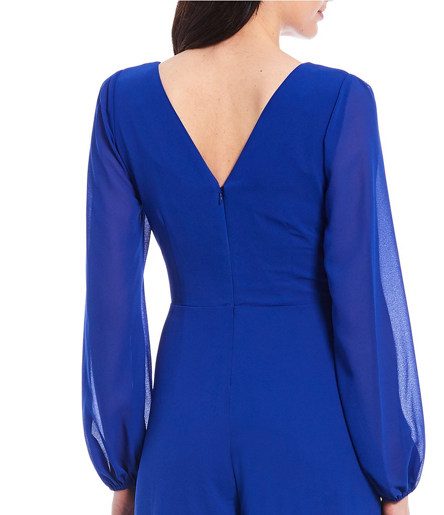 Marina Chiffon Overlay Long Sleeve V-Neck Jumpsuit