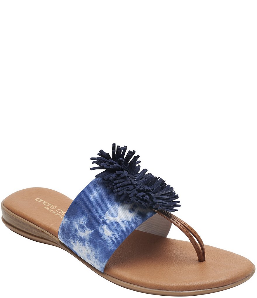 Andre Assous Novalee Tie-Dye Elastic Leather Fringe Thong Sandals