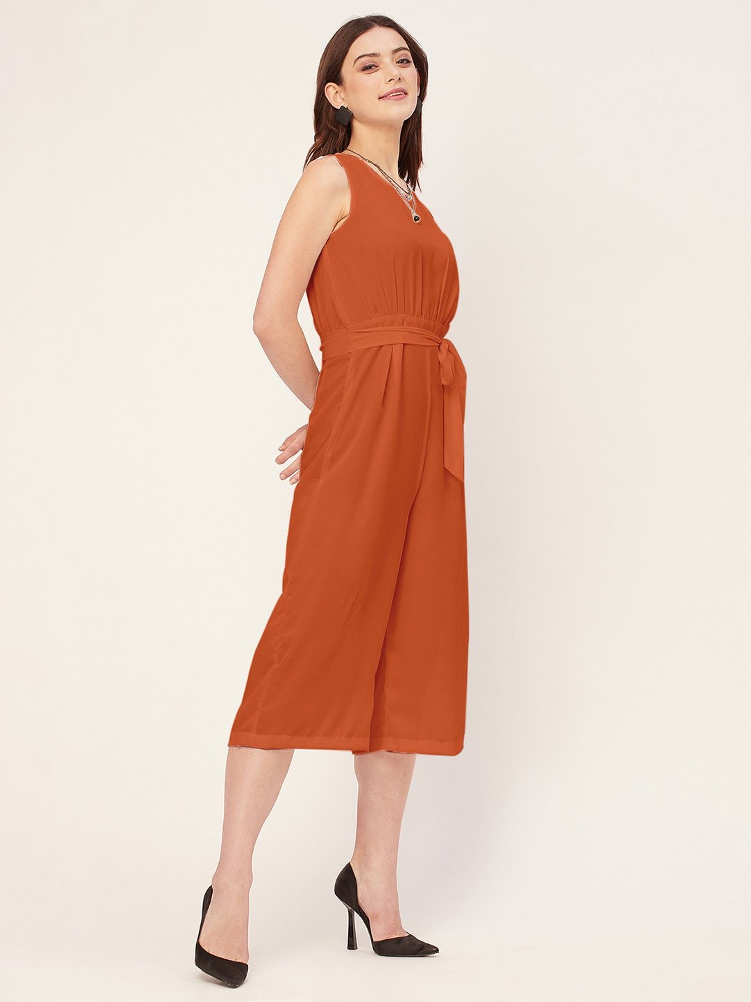 Moomaya Orange Georgette Midi Jumpsuit
