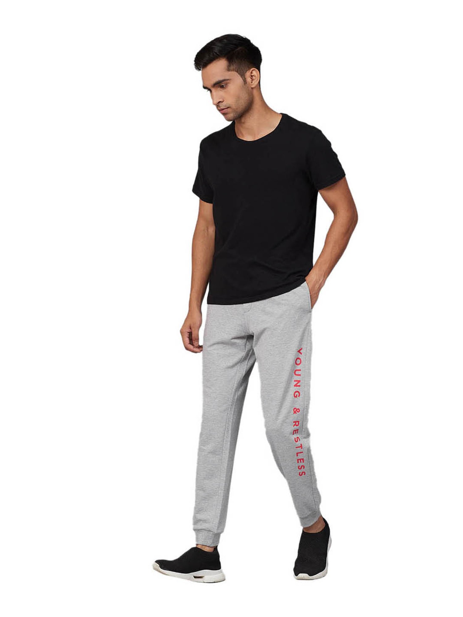 UnderJeans by Spykar Grey Melange Slub Joggers