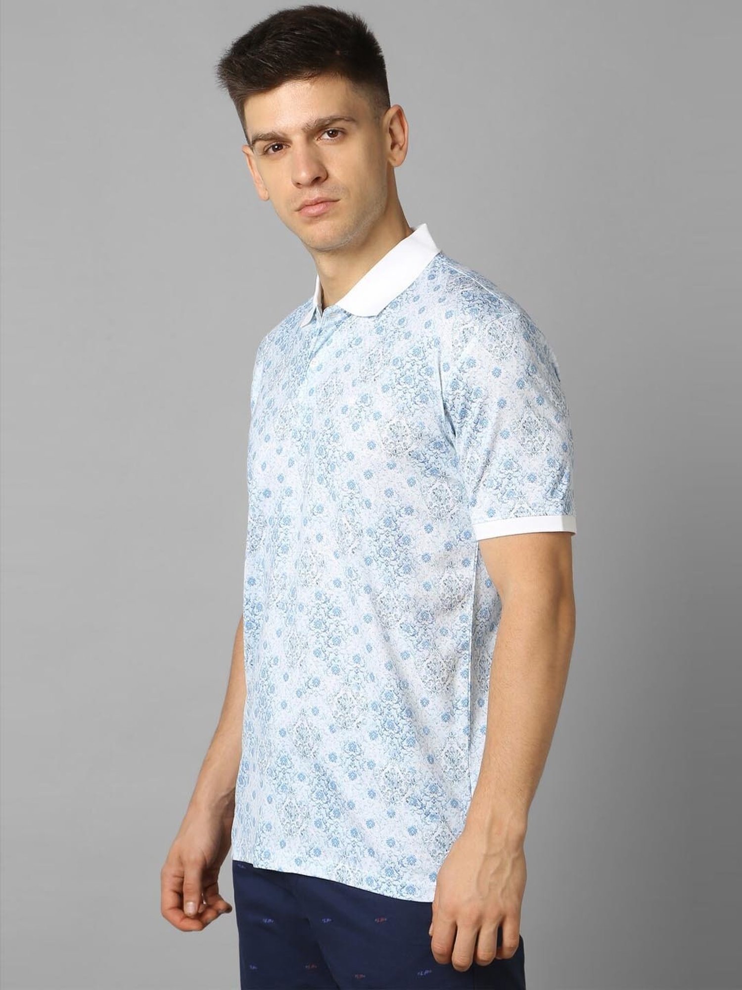 Louis Philippe Sport Blue Cotton Regular Fit Printed Polo T-Shirt