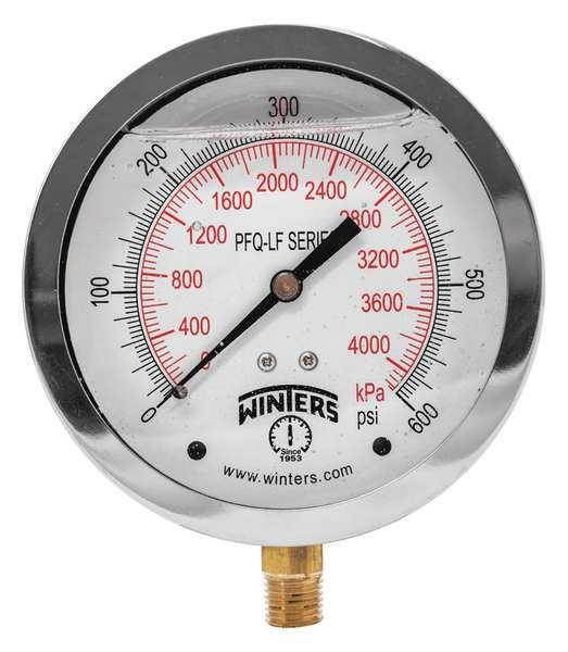 WINTERS PFQ716LF Gauge,Pressure,4in.,0 to 600 psi