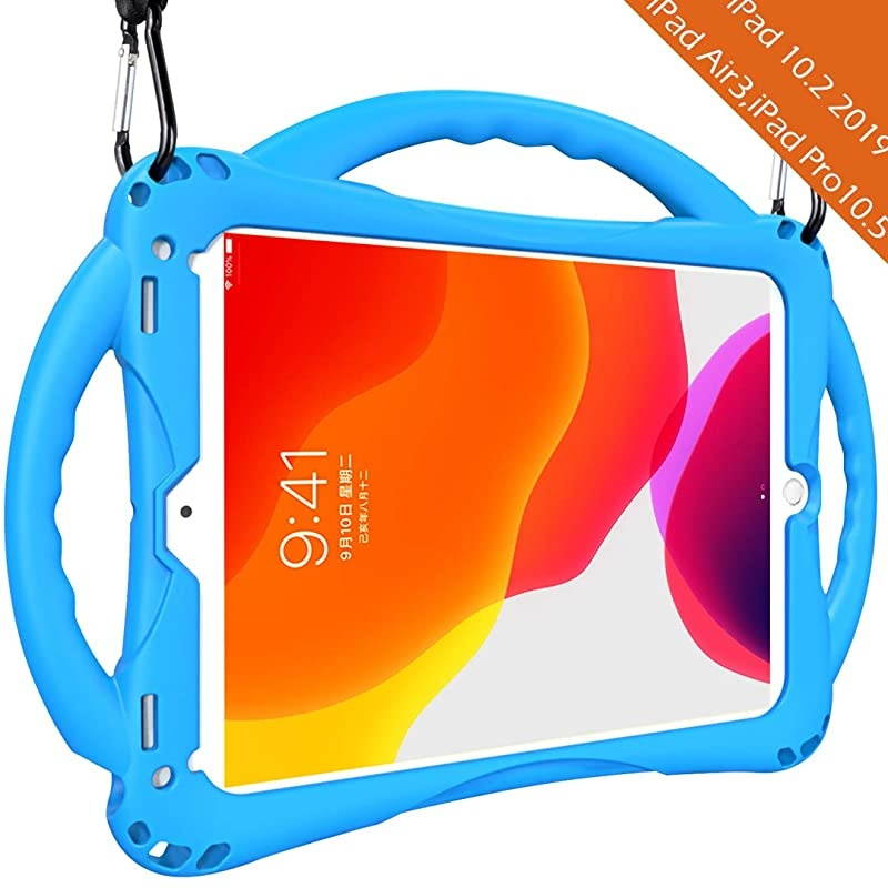 Kids case for iPad 8th 7th Gen 102 2020 iPad Air 3rd Gen 105 2019 iPad Pro 1052017 Premium FoodGrade Silicone Lightweight Shock Proof Handle Stand Kids Friendly Cover Blue