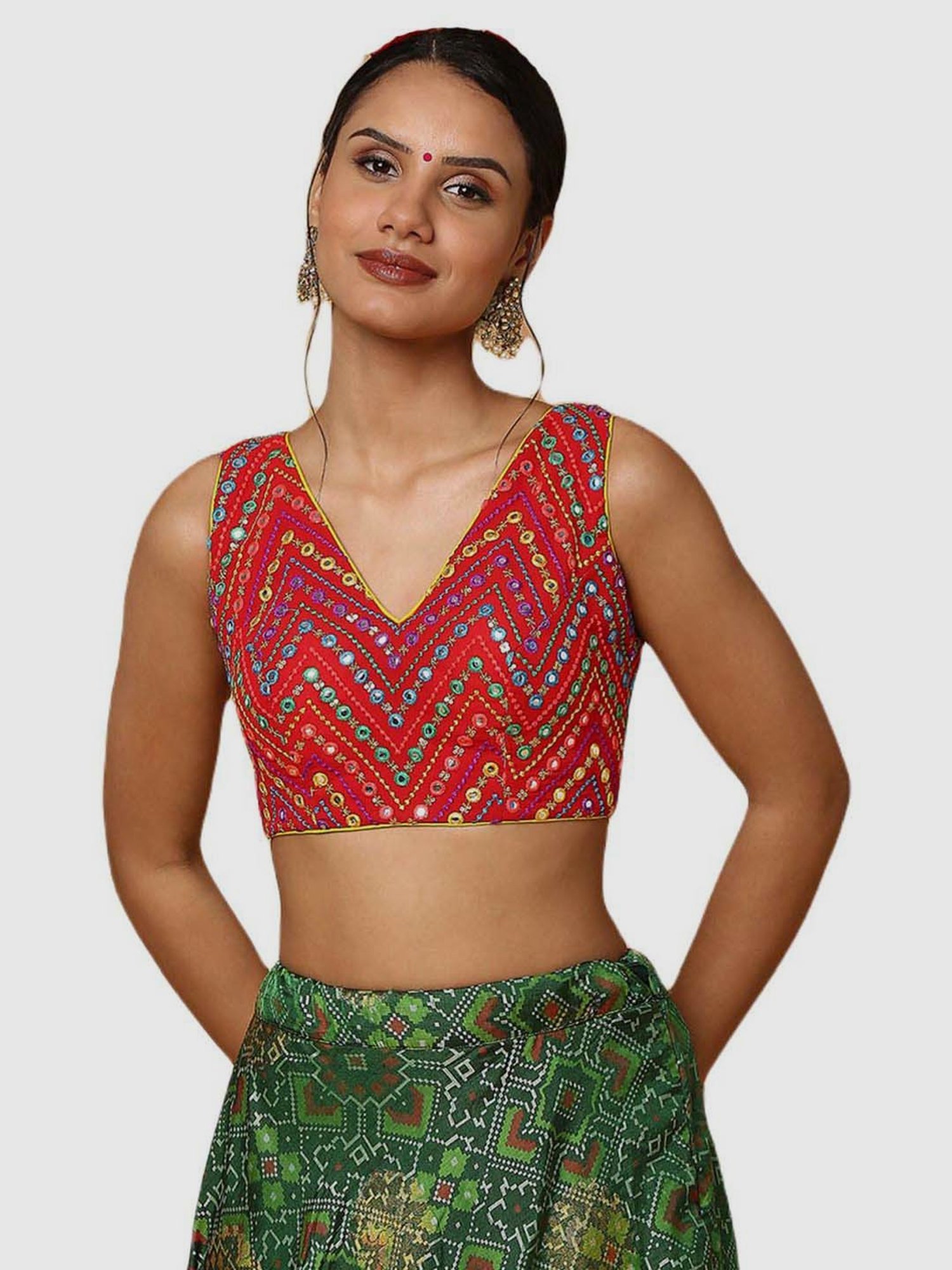 Salwar Studio Red Embroidered Readymade Blouse