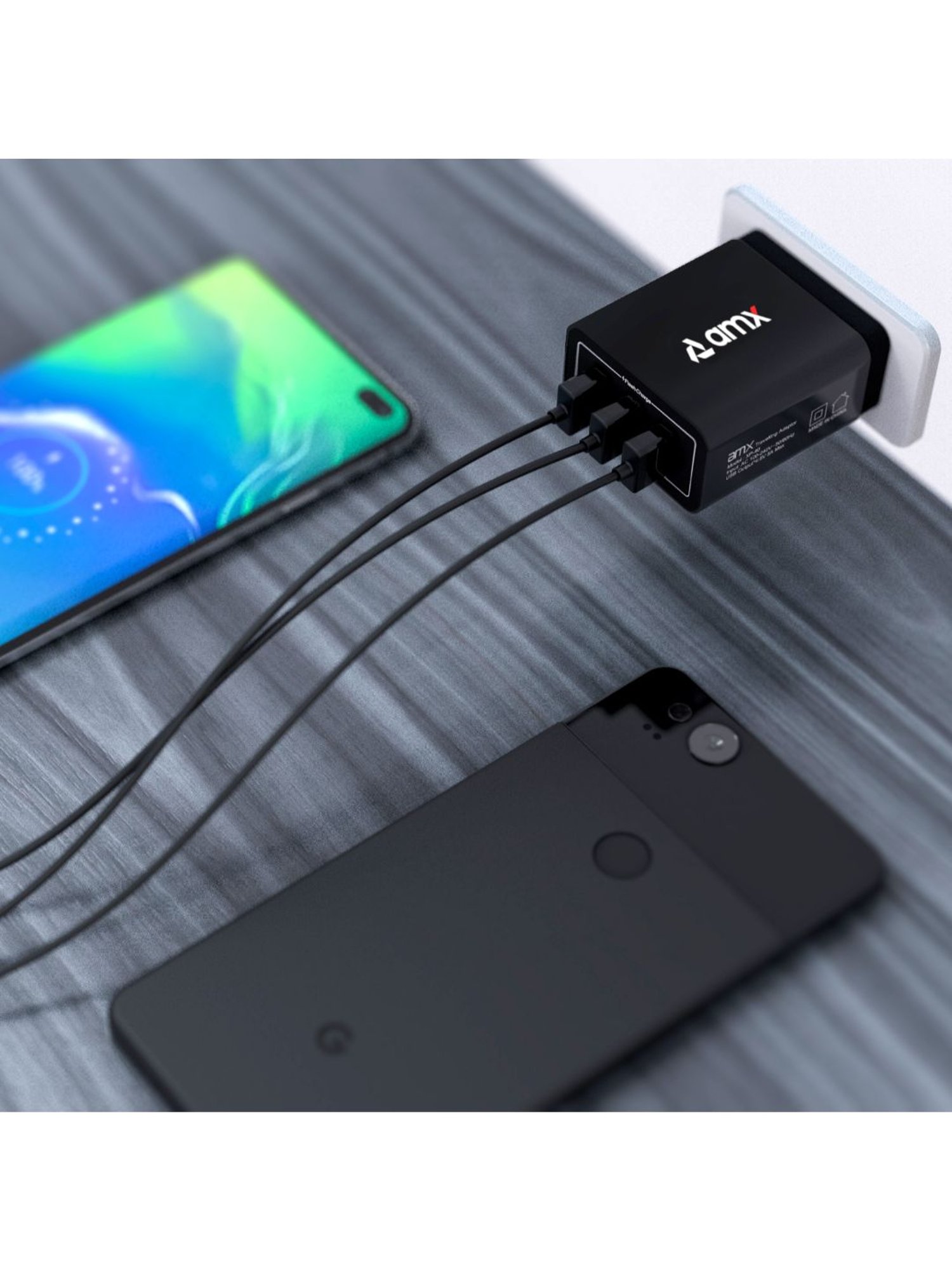 AMX XP 35 17W 3 Port Smart USB Wall Charge Adapter (Black)
