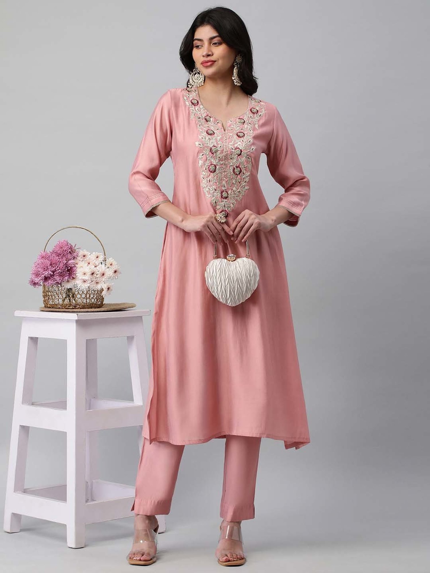 Kami Kubi Light Pink Embroidered Gotta Patti A Line Kurta