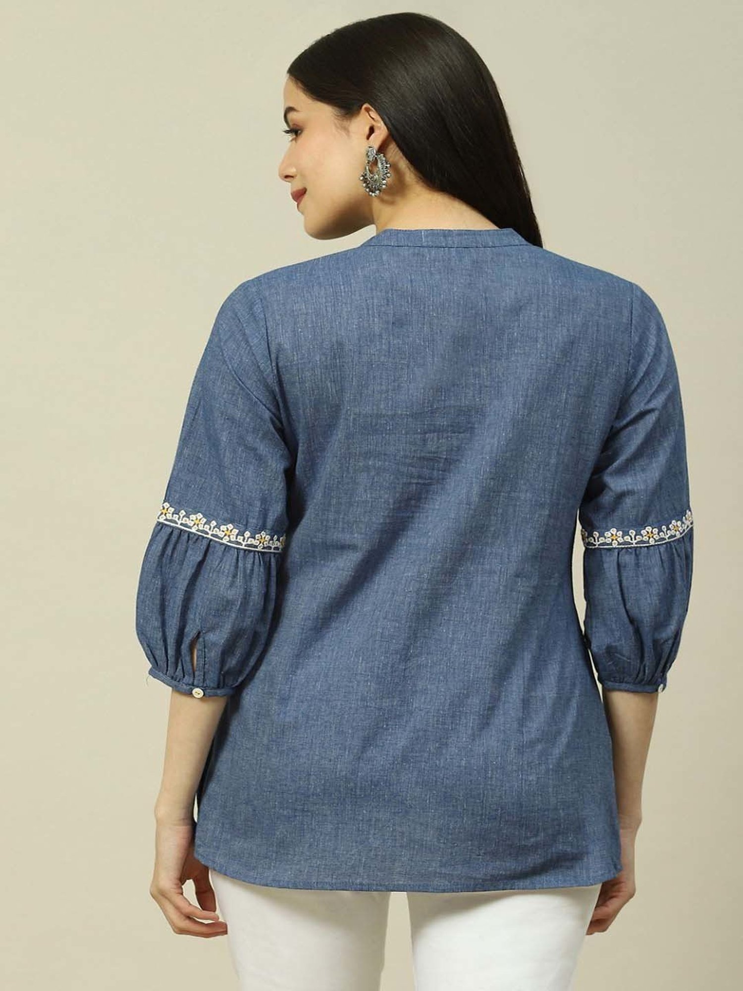 Rangriti Blue Embroidered Top