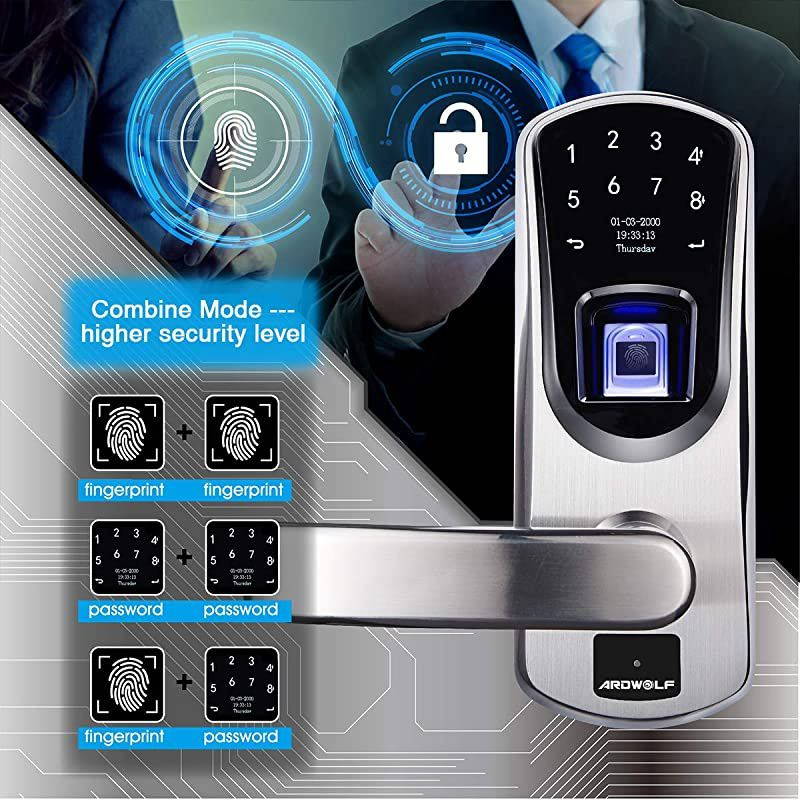 Fingerprint Door Lock with Left-Handle,  A60 Keyless Entry Biometric Auto-Lock Door Locks, Smart Front Door-Lock with Digital Keypads and Key for Garage Home, 304 Stainless Steel