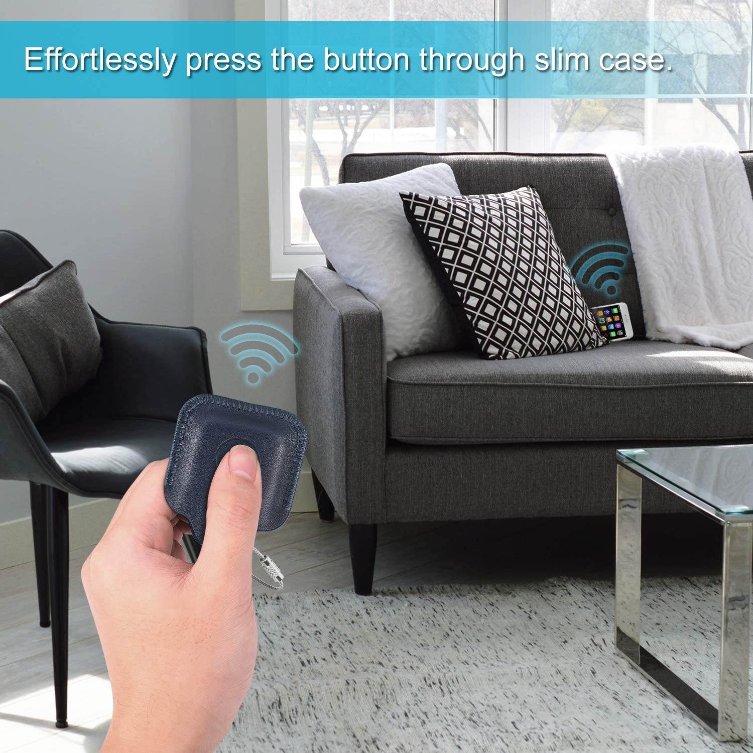 Fintie Genuine Leather Case for Tile Mate/Tile Pro/Tile Sport/Tile Style/Cube Pro Key Finder Phone Finder, Anti-Scratch Protective Skin Cover with Keychain, Navy Blue