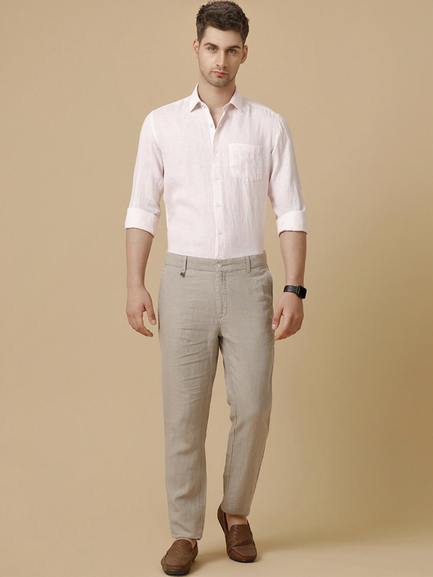 Linen Club Pink Linen Contemporary Fit Shirt