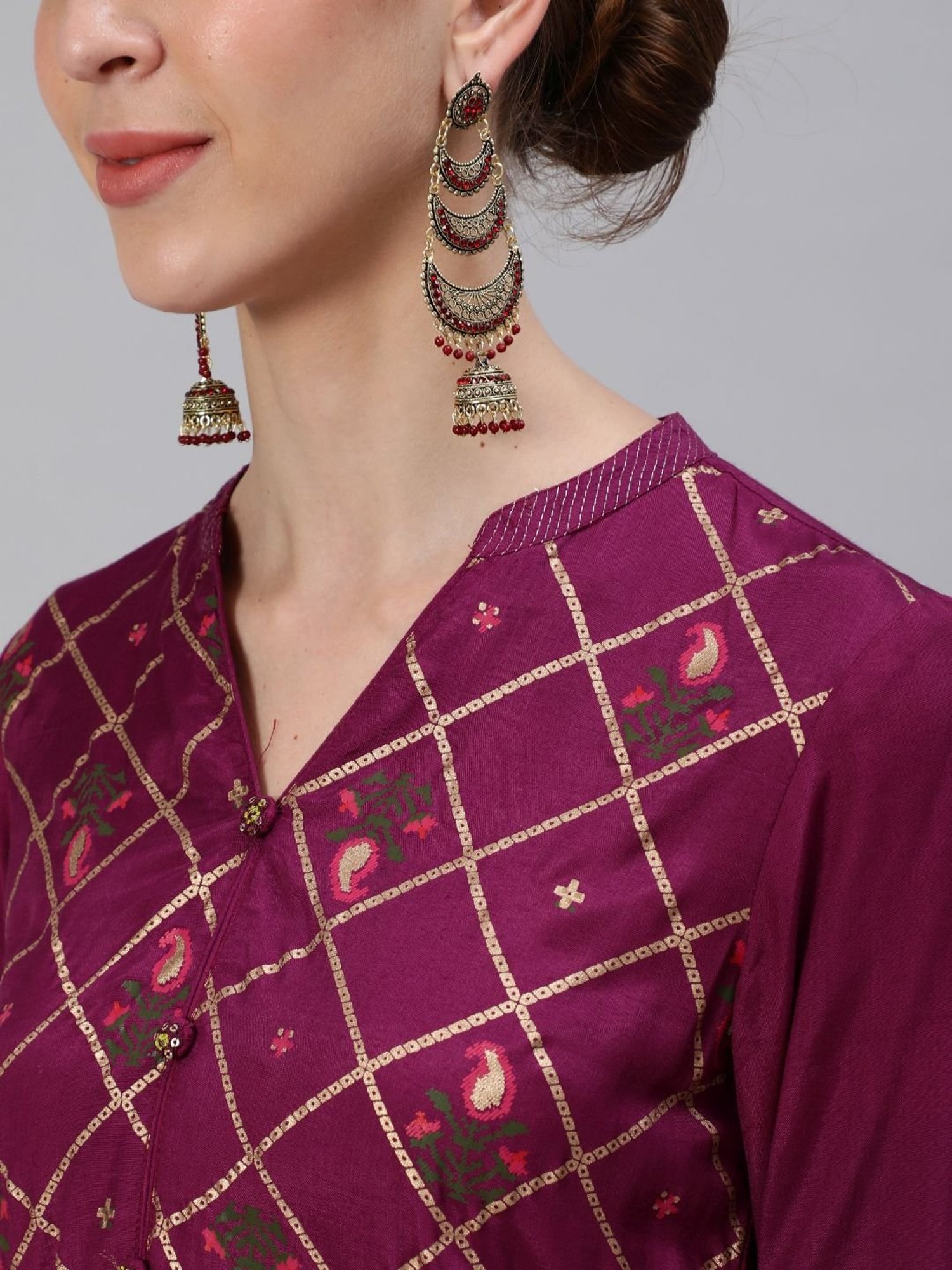 Ishin Purple Printed Kurta Pant Set With Dupatta