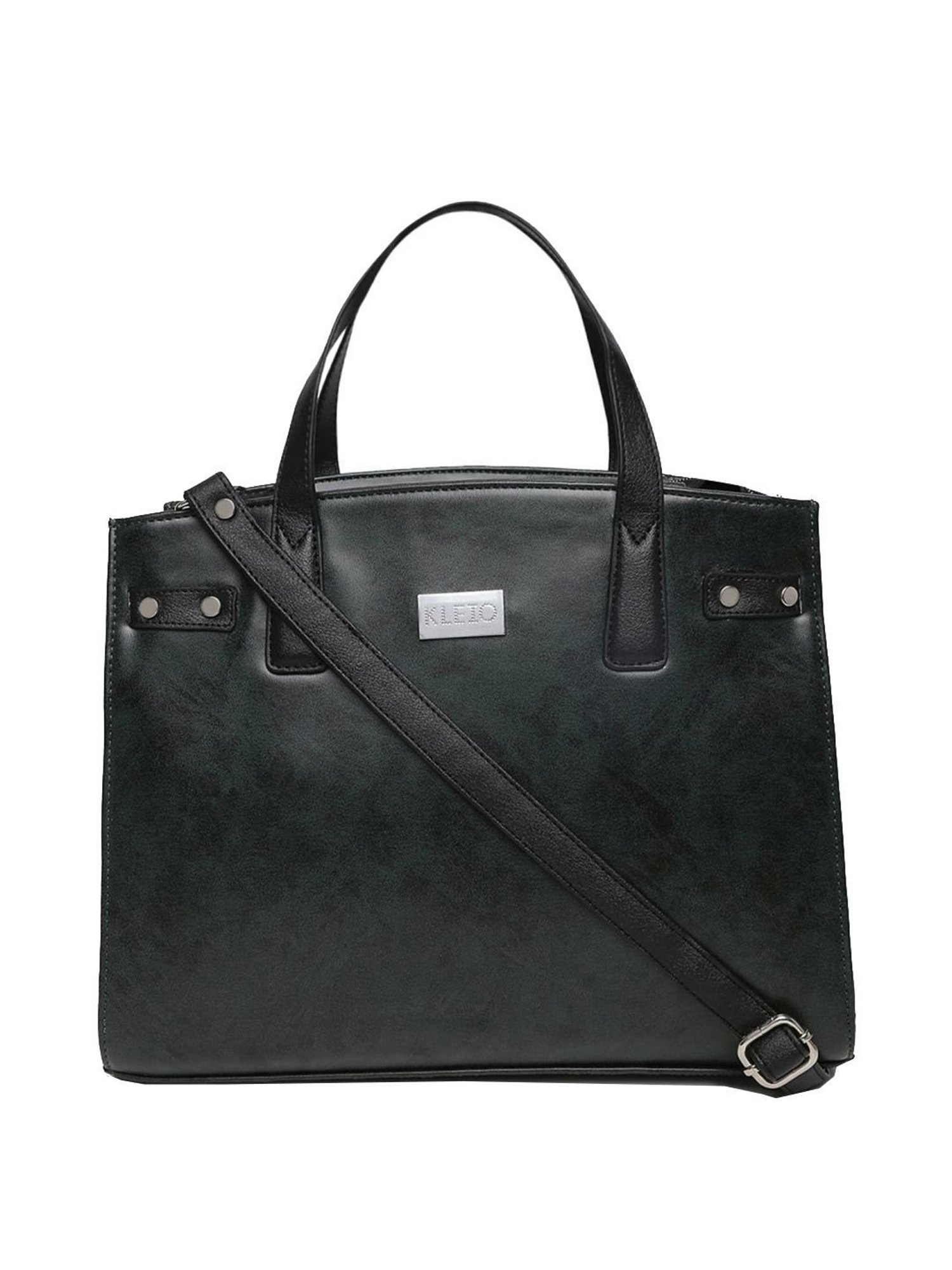 KLEIO Dark Green Solid Medium Handbag