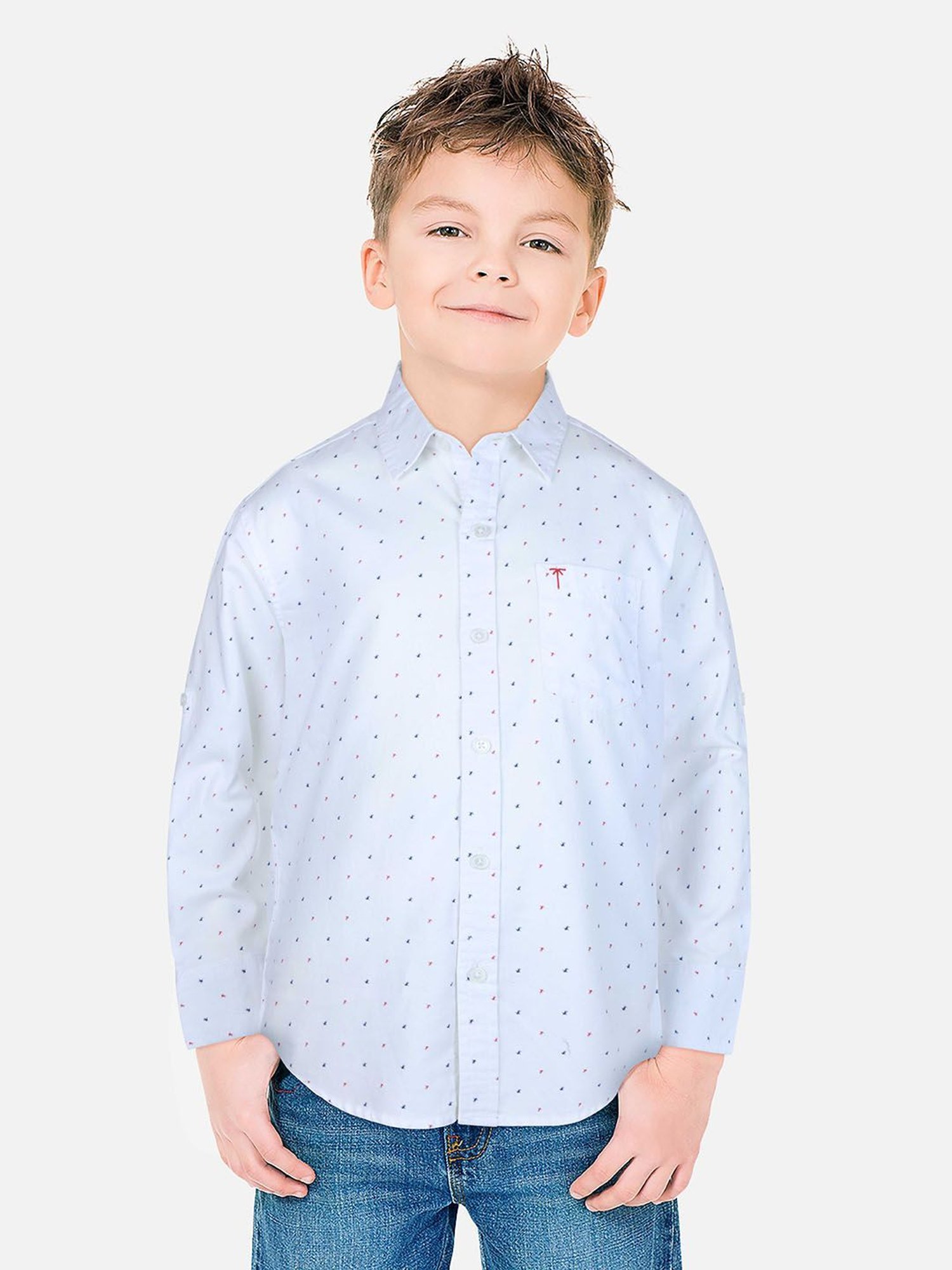 Palm Tree Boys White Printed Full Sleeves Shirt