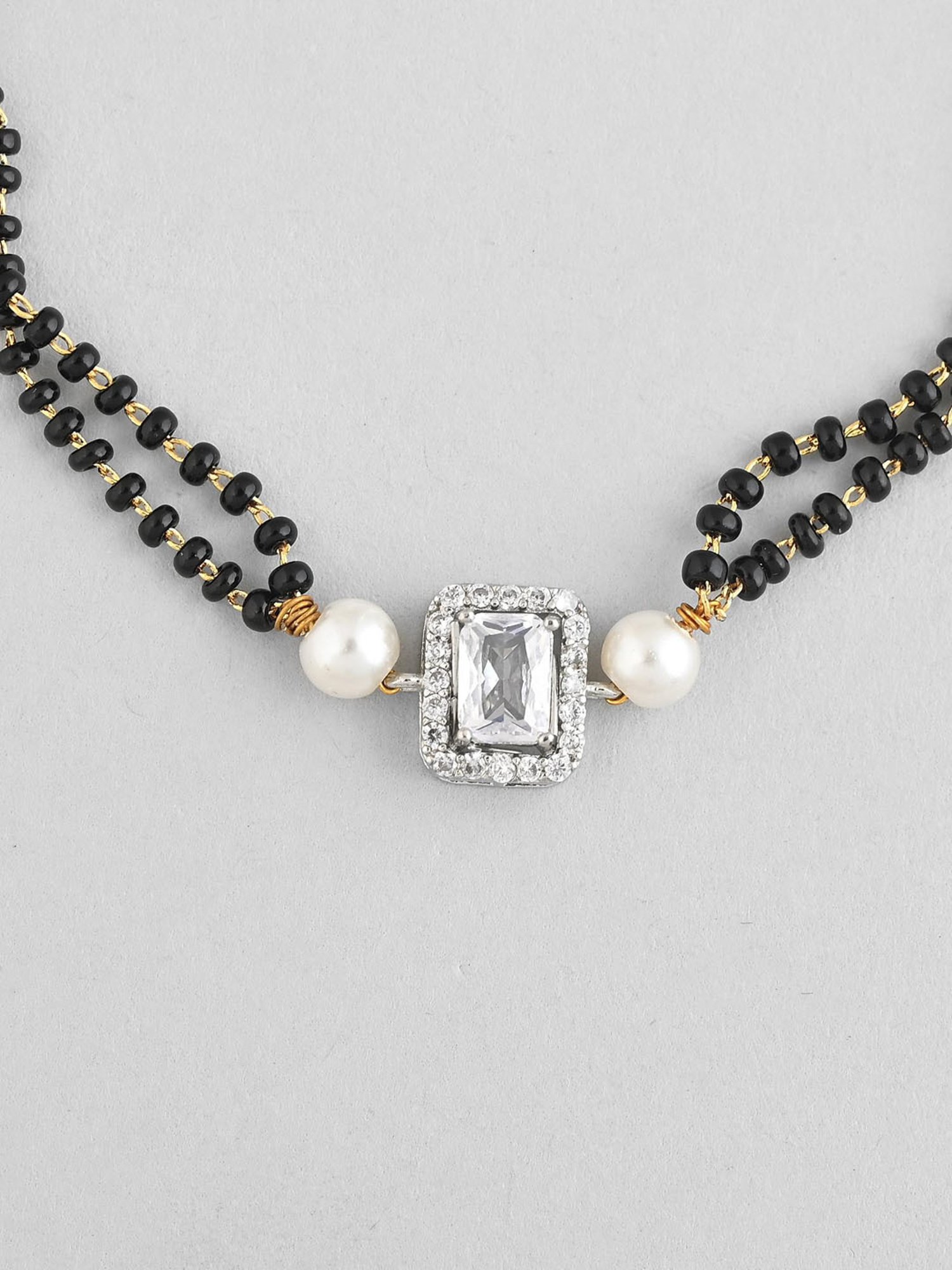 VOJ Rectangle Shaped and Ad Stone Silver Plated Mangalsutra Bracelet for Women