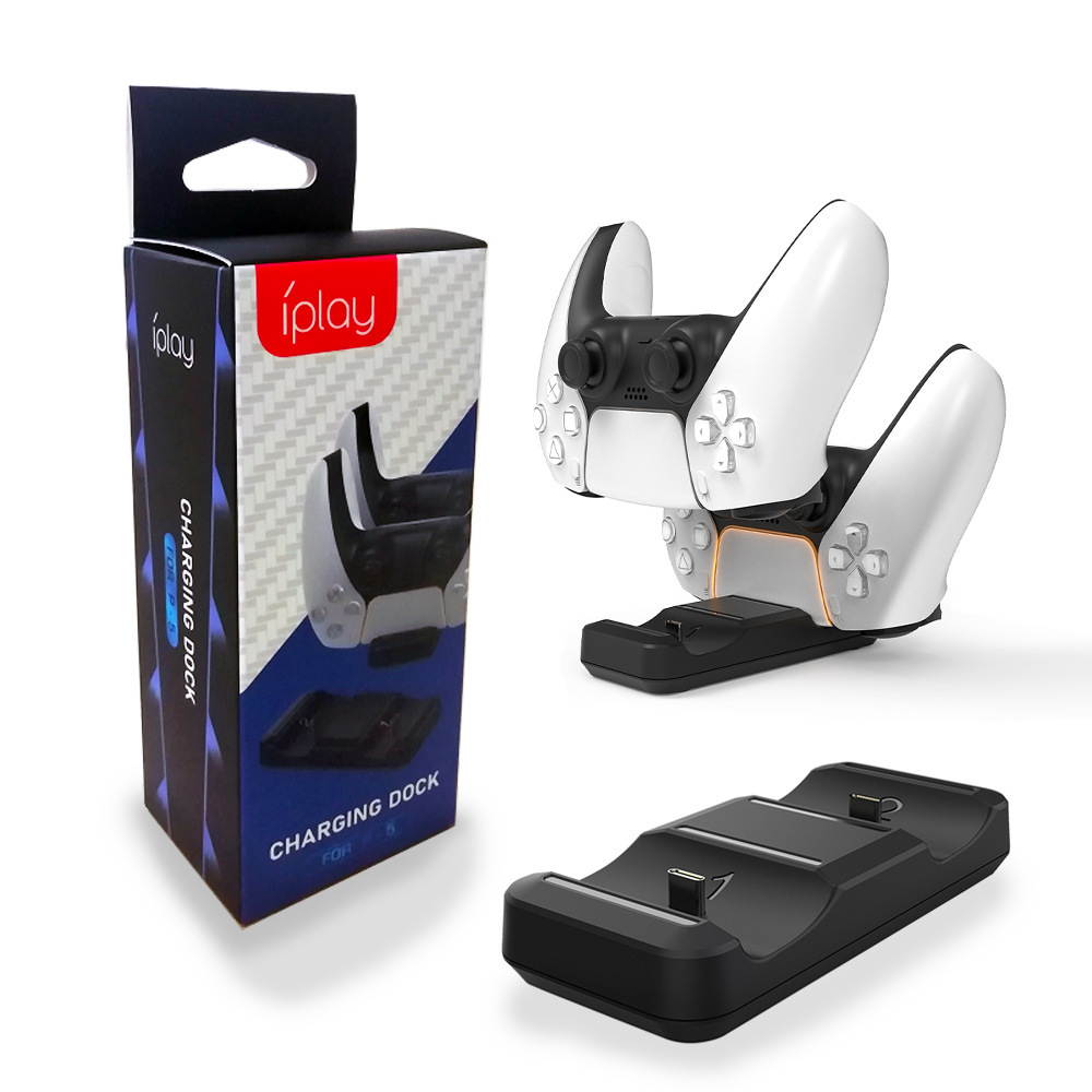 Rome Care Charging Dock for PS5 DualSense Wireless Controller, Charging Station with Dual USB C Ports, Console PS5 Accessories Stand Holder Charger for Playstation 5 PS5 Game Controller - Black