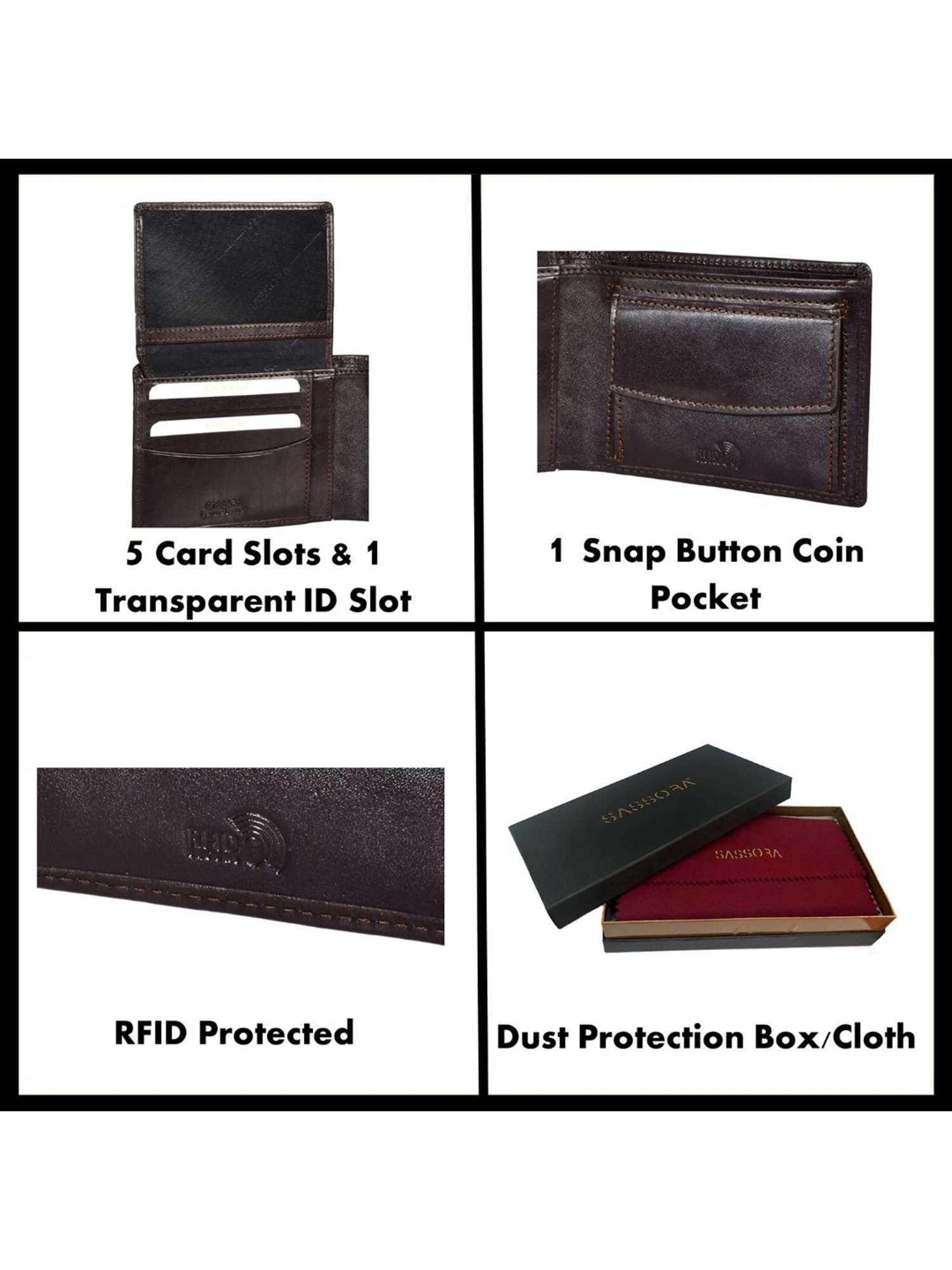SASSORA BELLA Brown Leather RFID Bi-Fold Wallet
