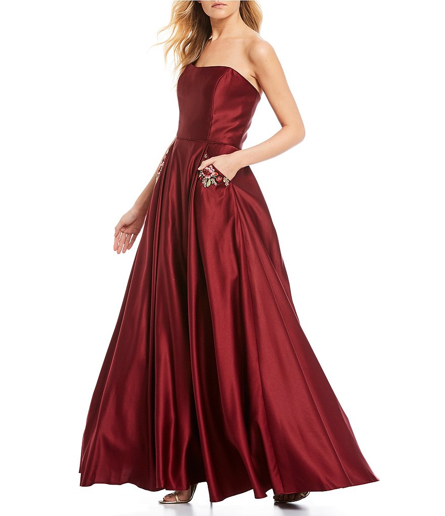 Blondie Nites Strapless Embroidered Pocket Ball Gown