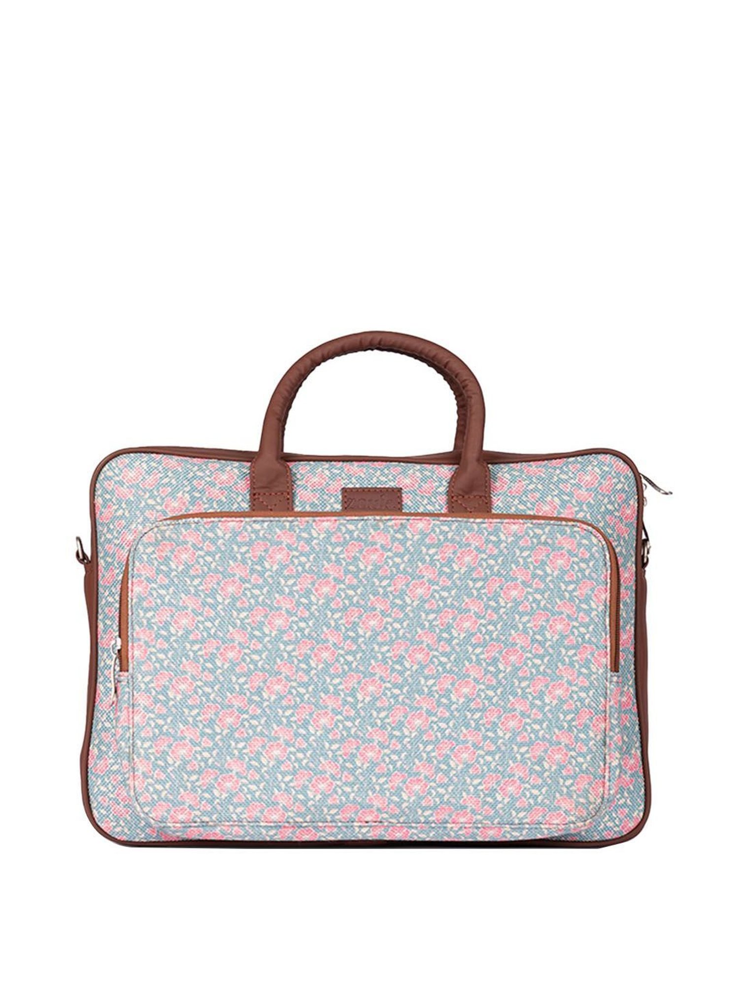 Zouk Chettinad Floral Blue & Pink Jute Large Laptop Messenger Bag