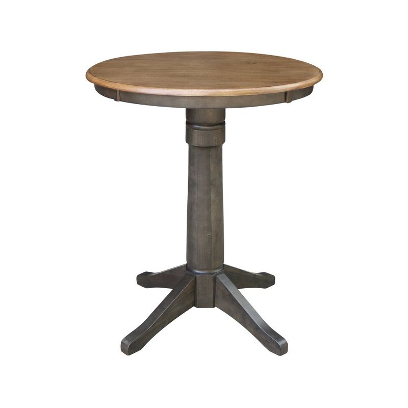 30" Mali Round Pedestal Gathering Height Table with 2 X Back Counter Height Bar Stools Dining Sets Hickory - International Concepts