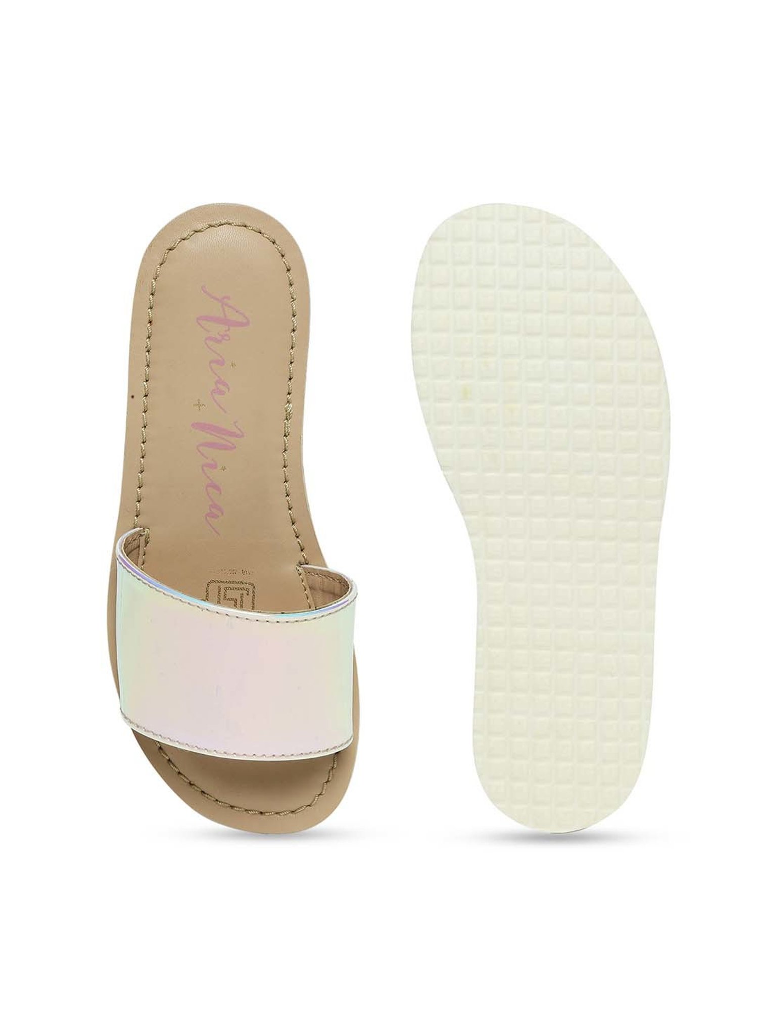 Aria Nica Kids Milkyway New Silver & Beige Casual Slides