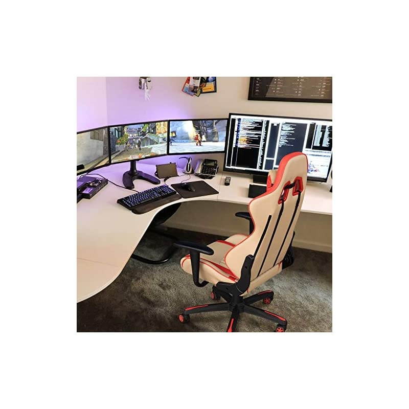 Gaming Chair Adjustable Racing Chair Halo Series Specialty Design Ergonomic Comfortable Swivel Computer Chair with Headrest and Lumbar Support (Blue and Plum red)