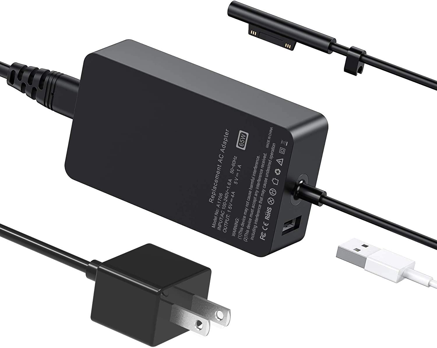 Surface Pro charger 65W is compatible with Surface Pro 3/4/5/6/7 power adapter, suitable for Microsoft Microsoft Surface Book laptop/tablet, and suitable for 65W&44W&36W&24W 15V 4A with US  Plug