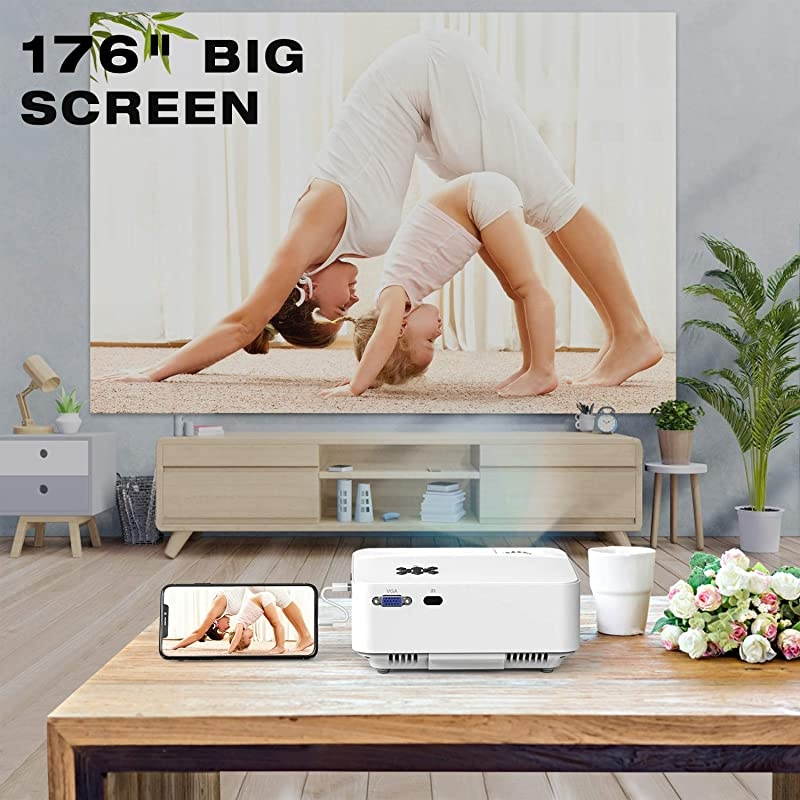 Mini Projector  Projector with Synchronize Smart Phone Screen Upgrade to 3600L 1080P Supported 176quot Display 50000 Hours Led Compatible with Fire StickHDMIVGAUSBTVBoxLaptopDVD