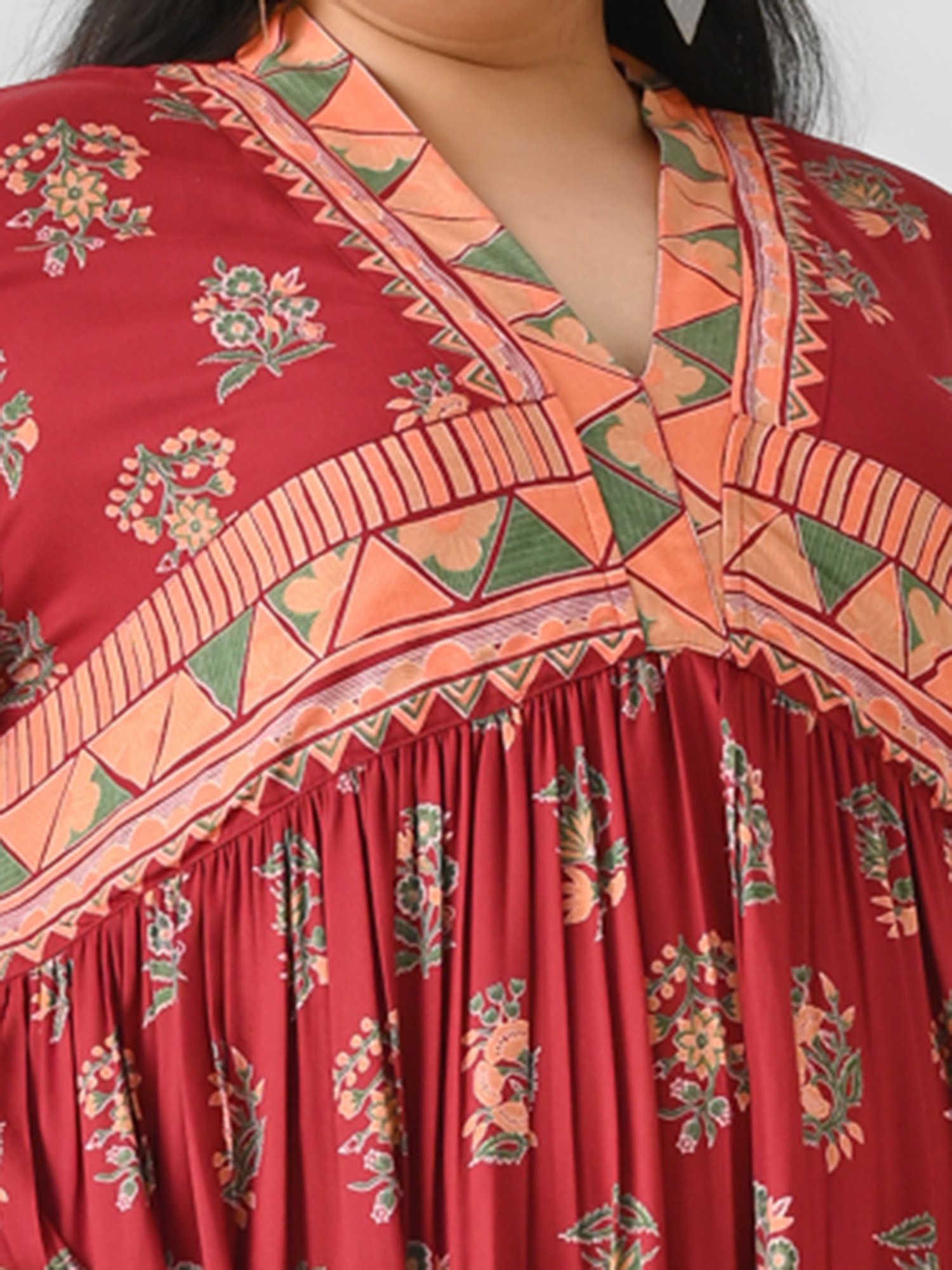 Rustorange Maroon Printed Ethnic Dress