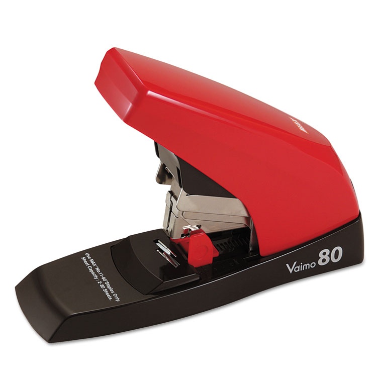 Max USA - HD11UFL - Vaimo 80 Heavy-Duty Flat-Clinch Stapler, 80-Sheet Capacity, Red/Brown